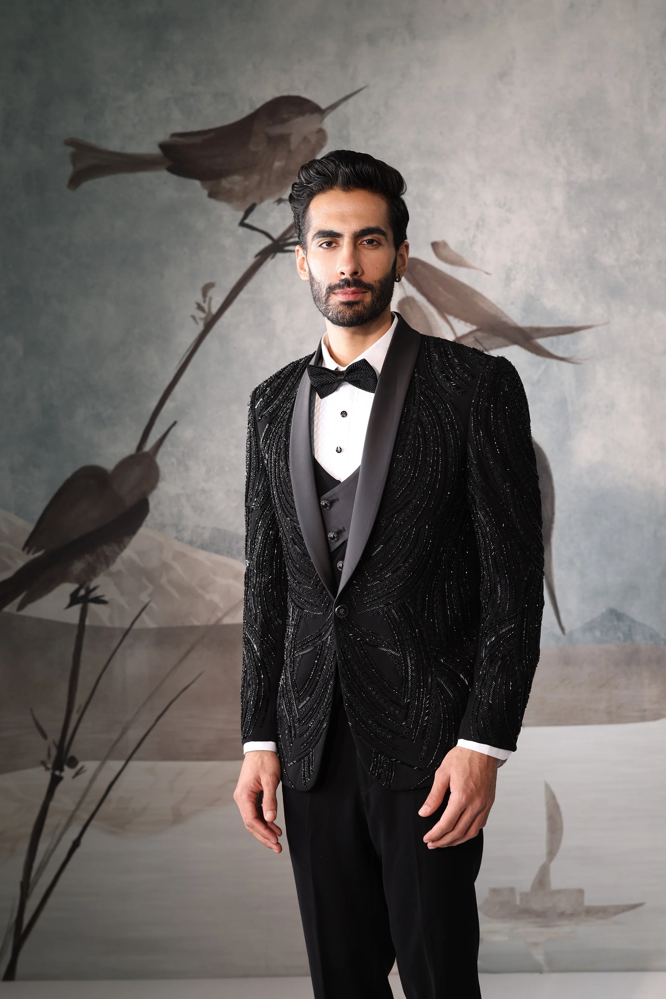 Men's Black Tuxedo Suit with Embellishment - Image 4