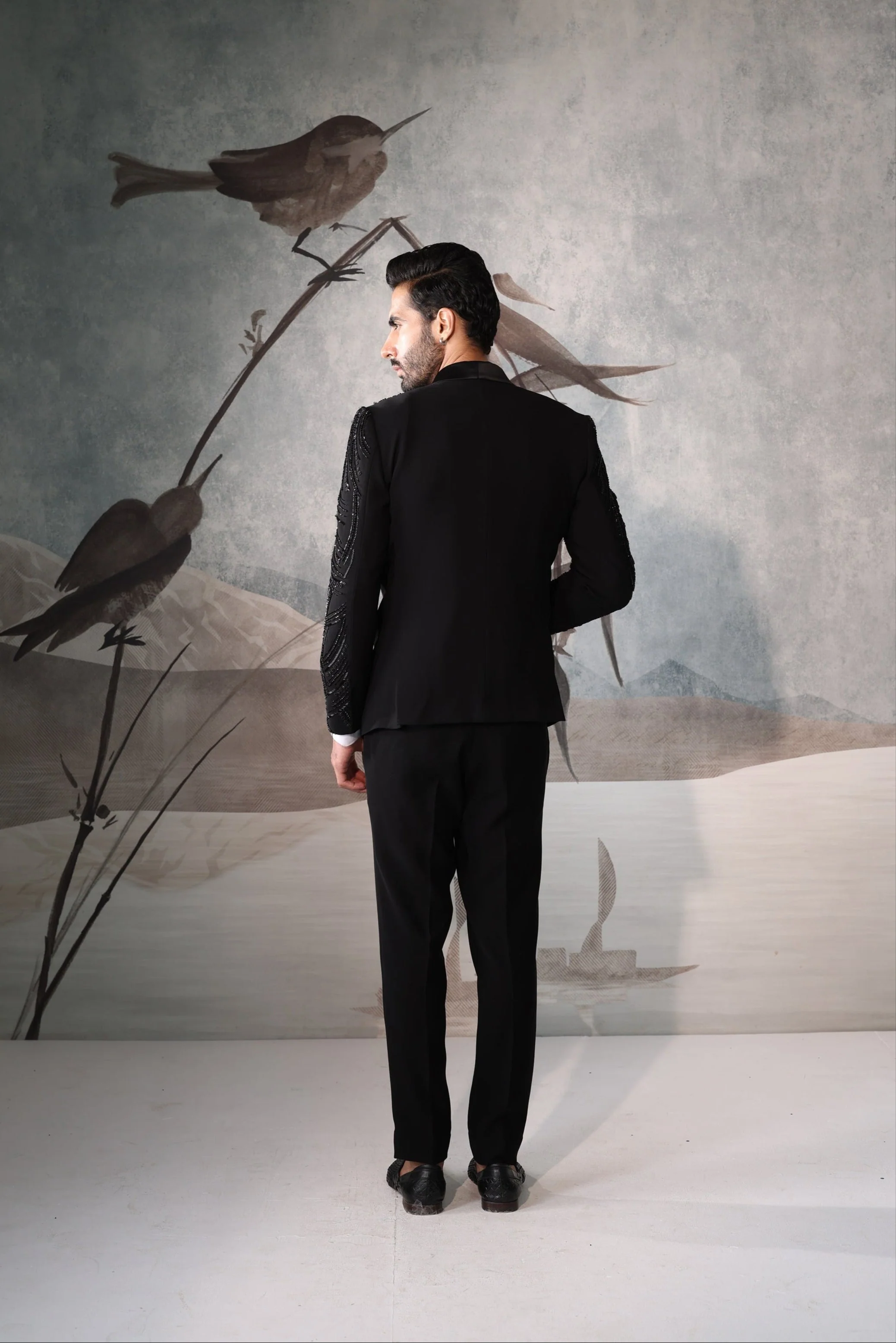 Men's Black Tuxedo Suit with Embellishment - Image 5