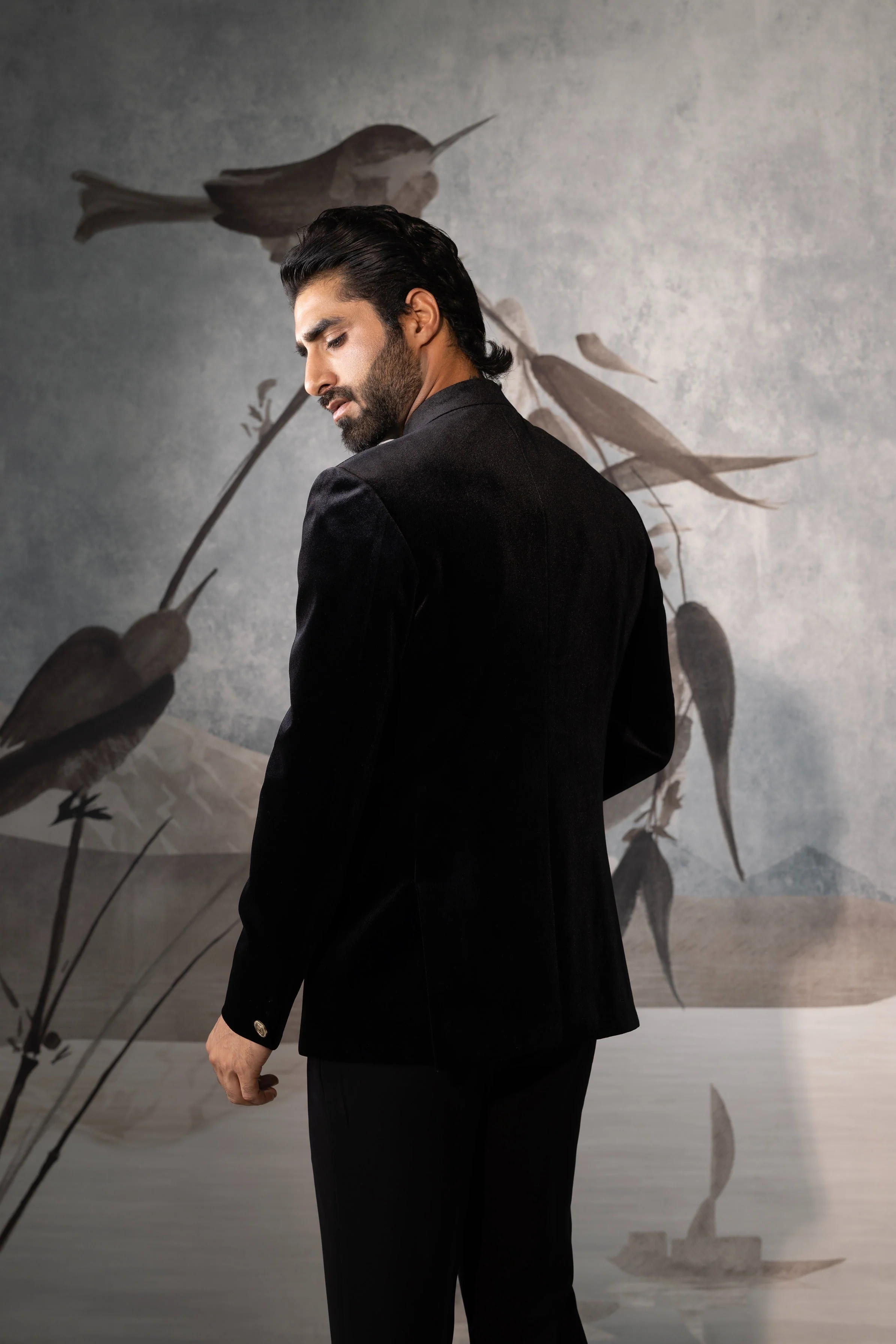 Men's Black Velvet Bandhgala Jacket - Image 3