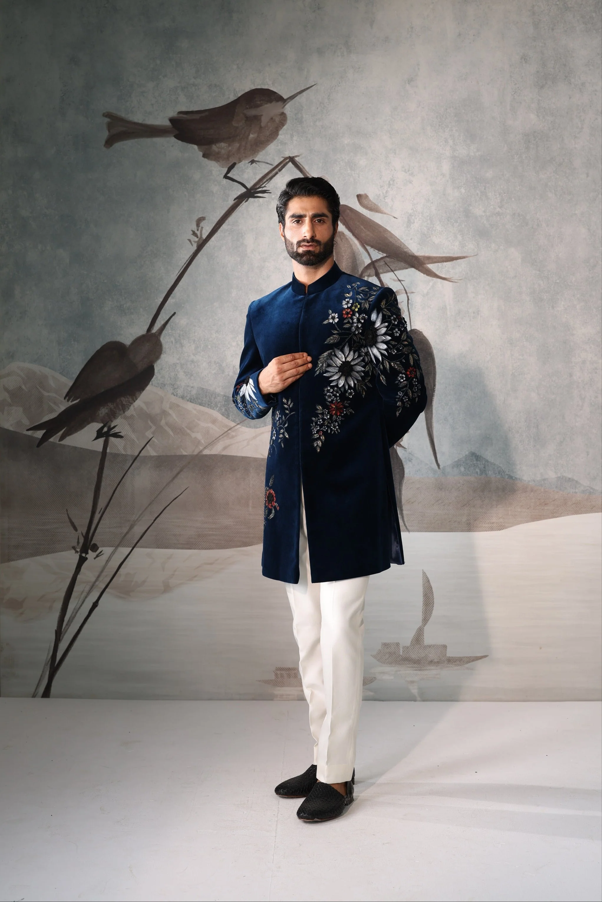 Men's teel Blue Luxury Indo Western Sherwani - Image 2