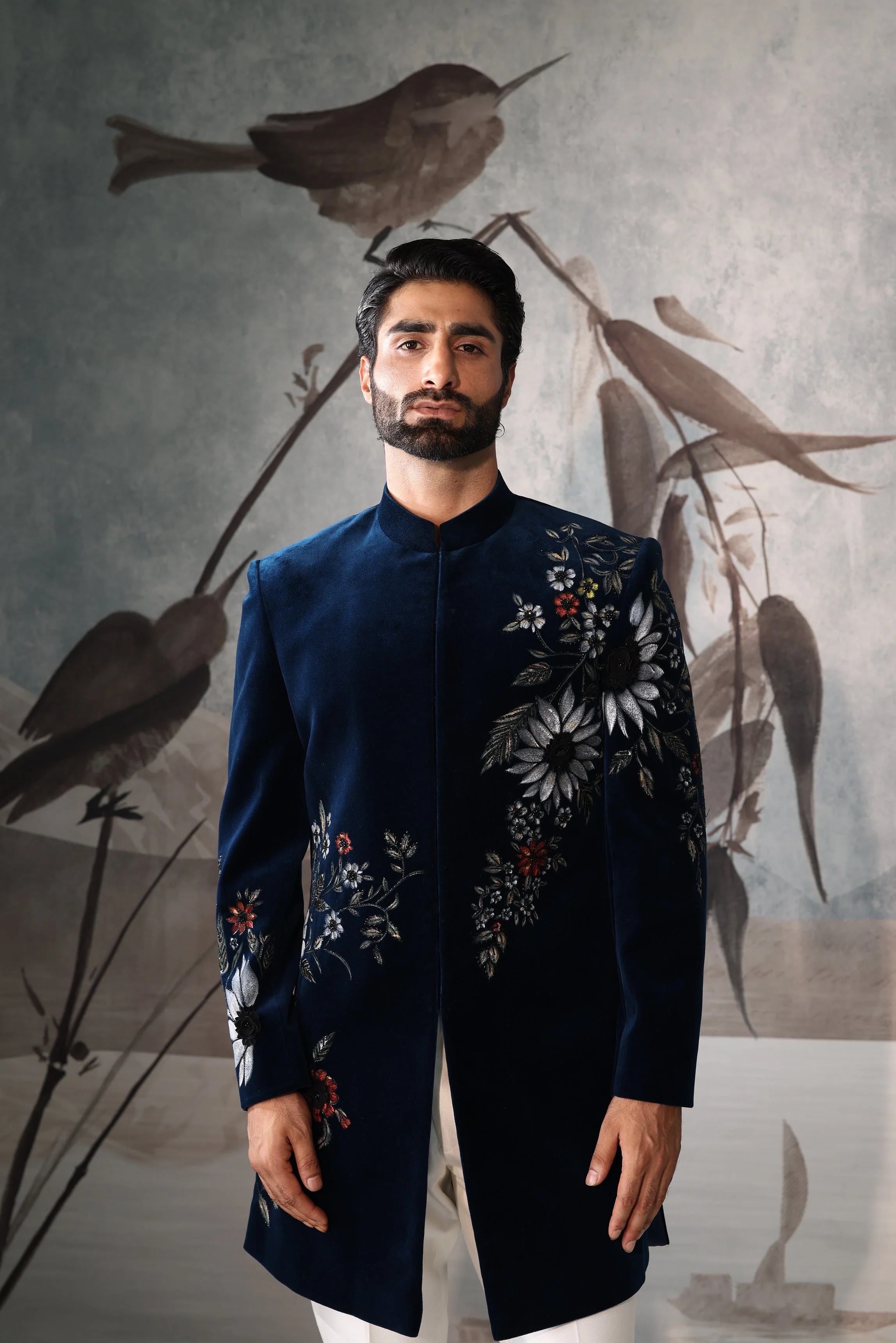 Men's teel Blue Luxury Indo Western Sherwani - Image 3