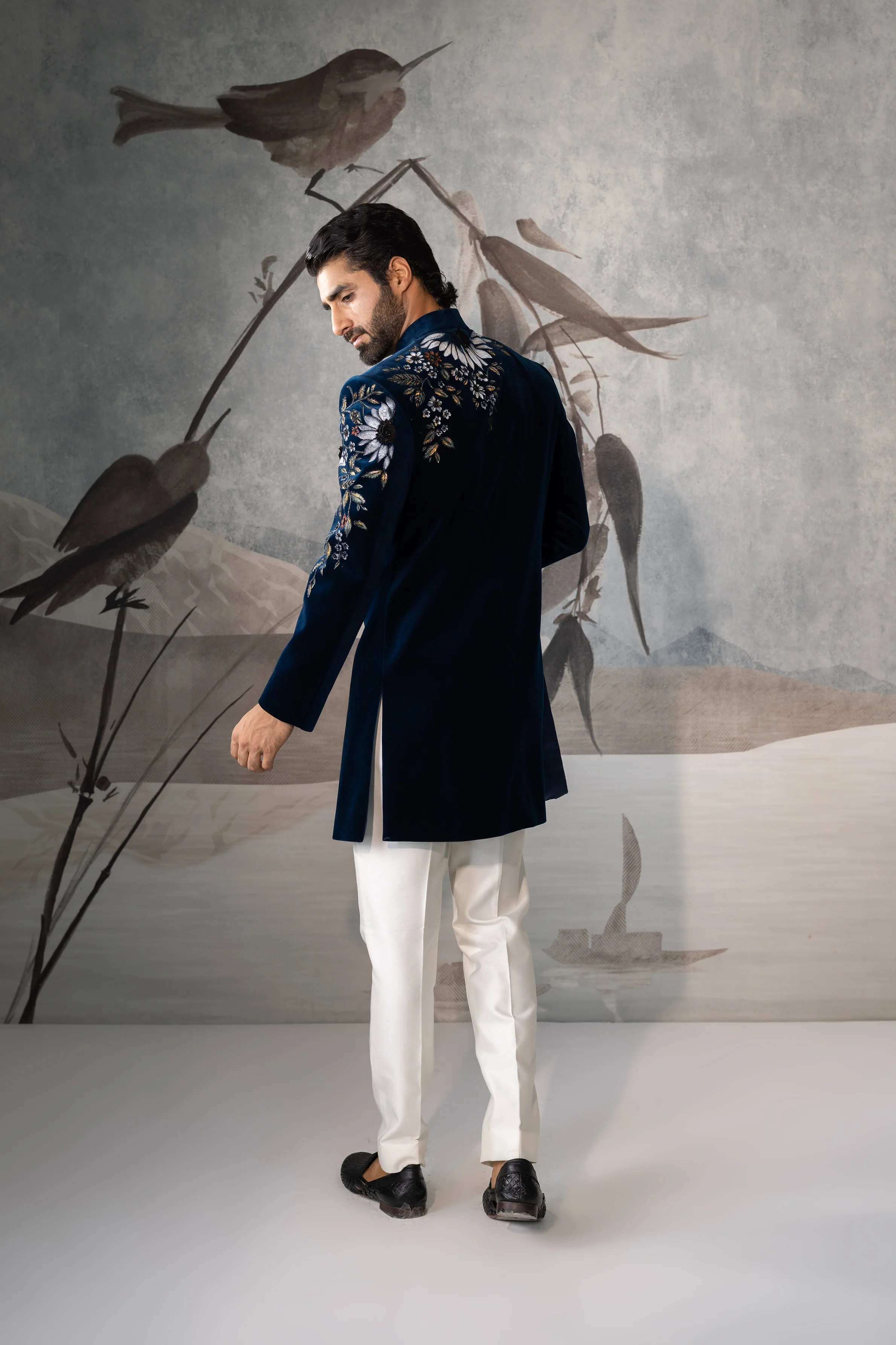 Men's teel Blue Luxury Indo Western Sherwani - Image 4