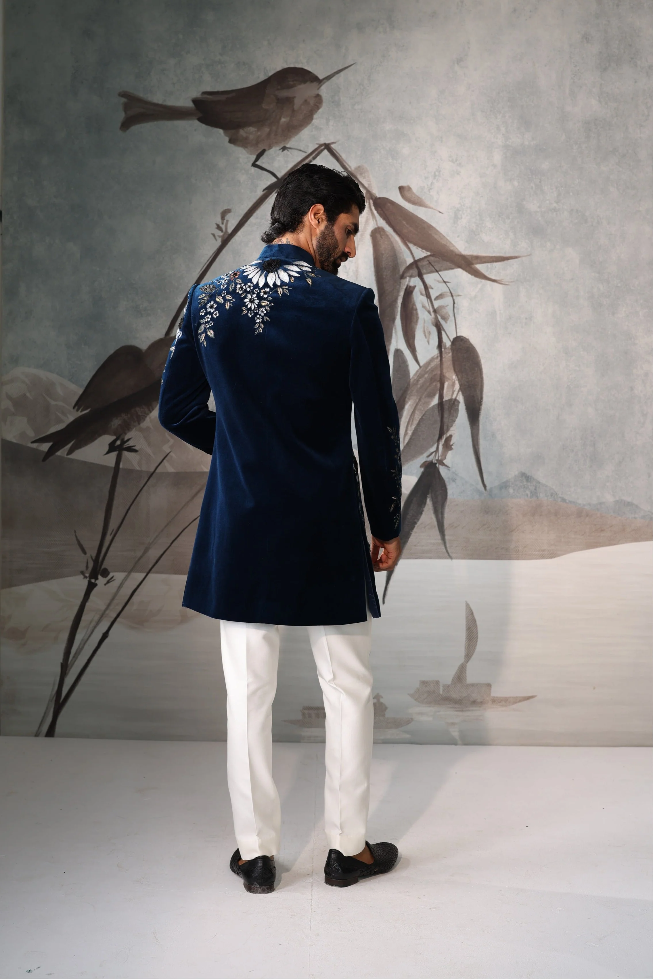 Men's teel Blue Luxury Indo Western Sherwani - Image 5