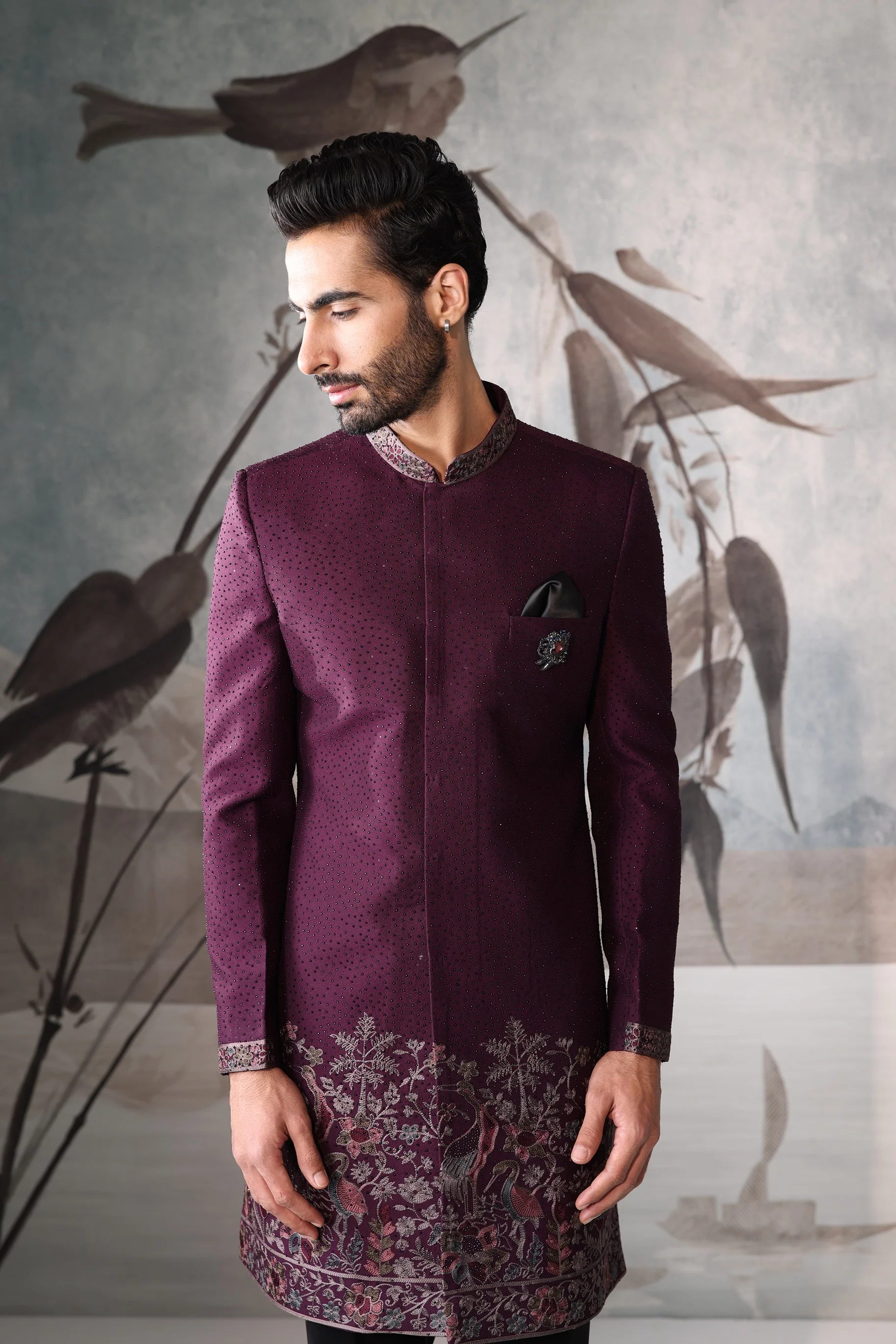 Men's Wine Color Indo Western - Image 2