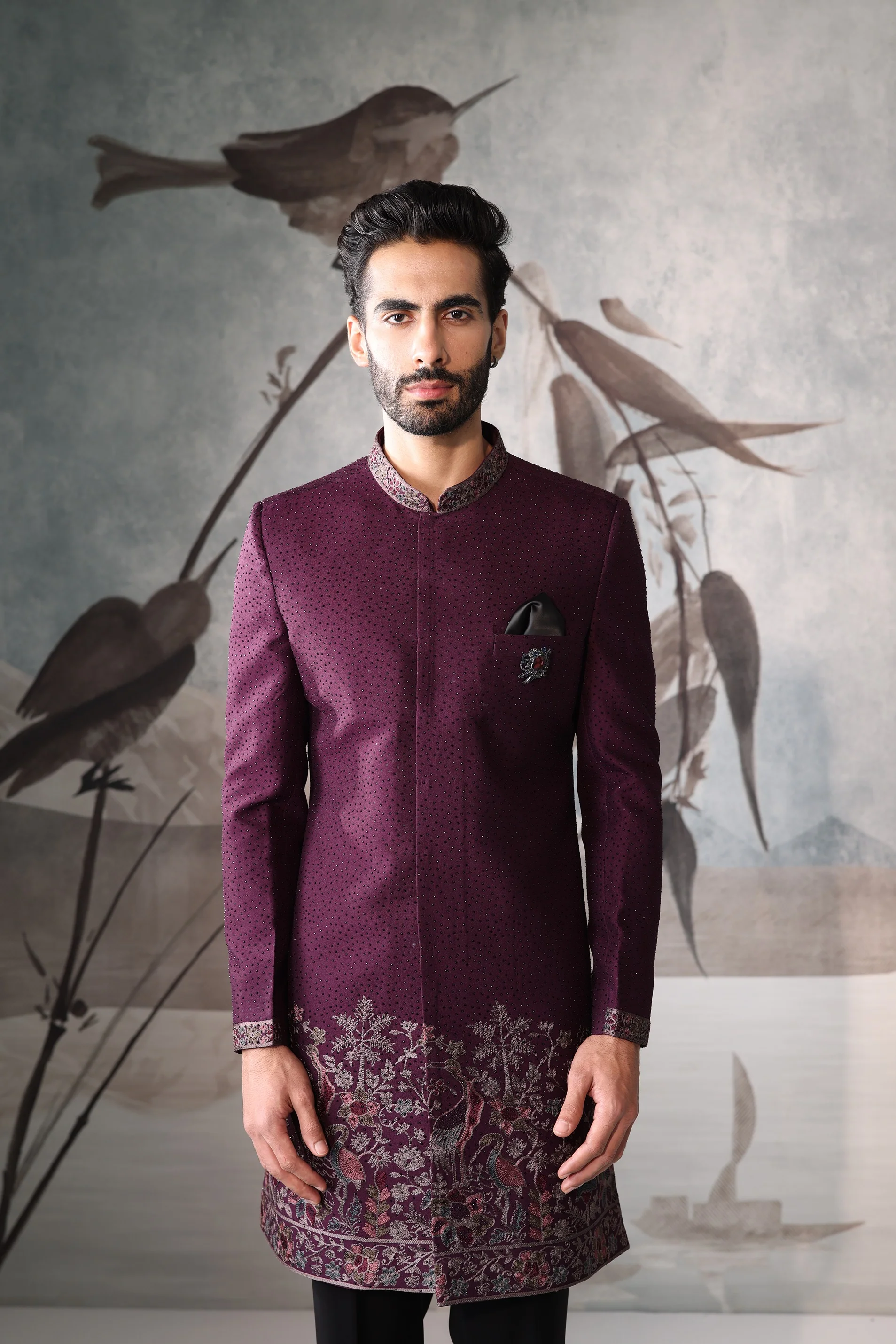 Men's Wine Color Indo Western - Image 3