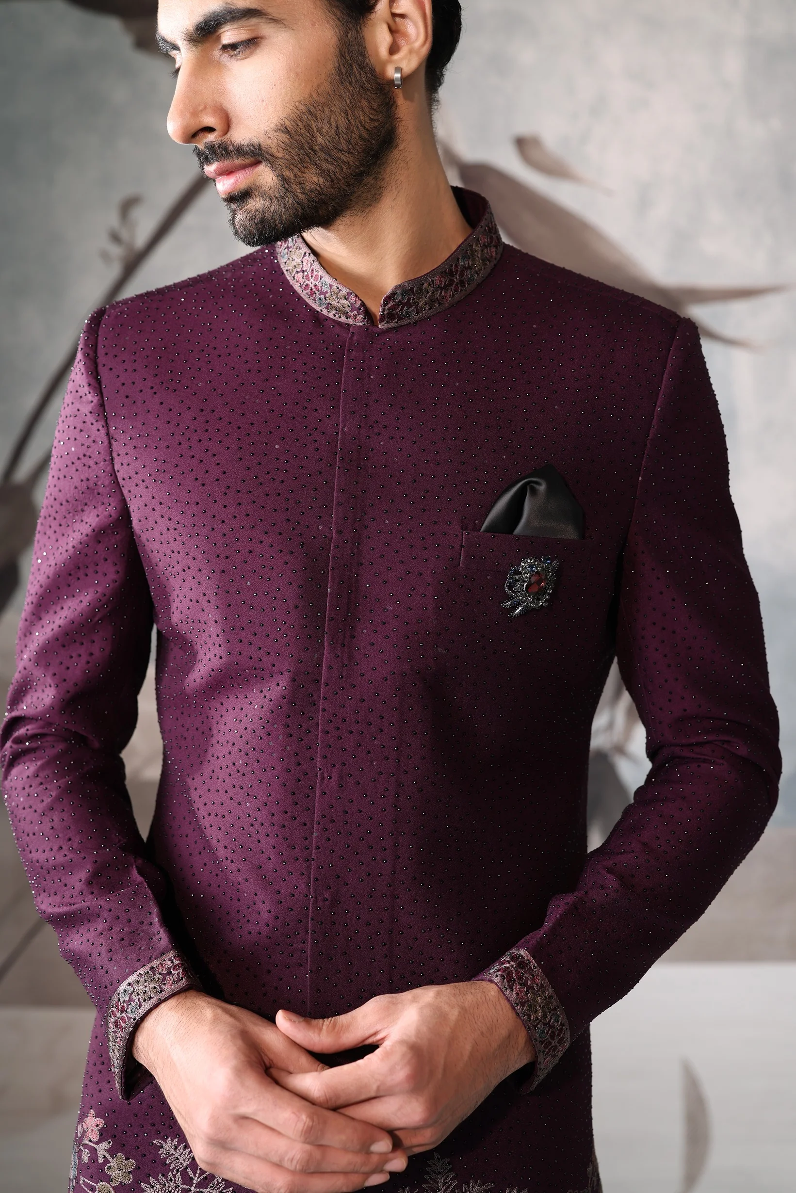 Men's Wine Color Indo Western - Image 4