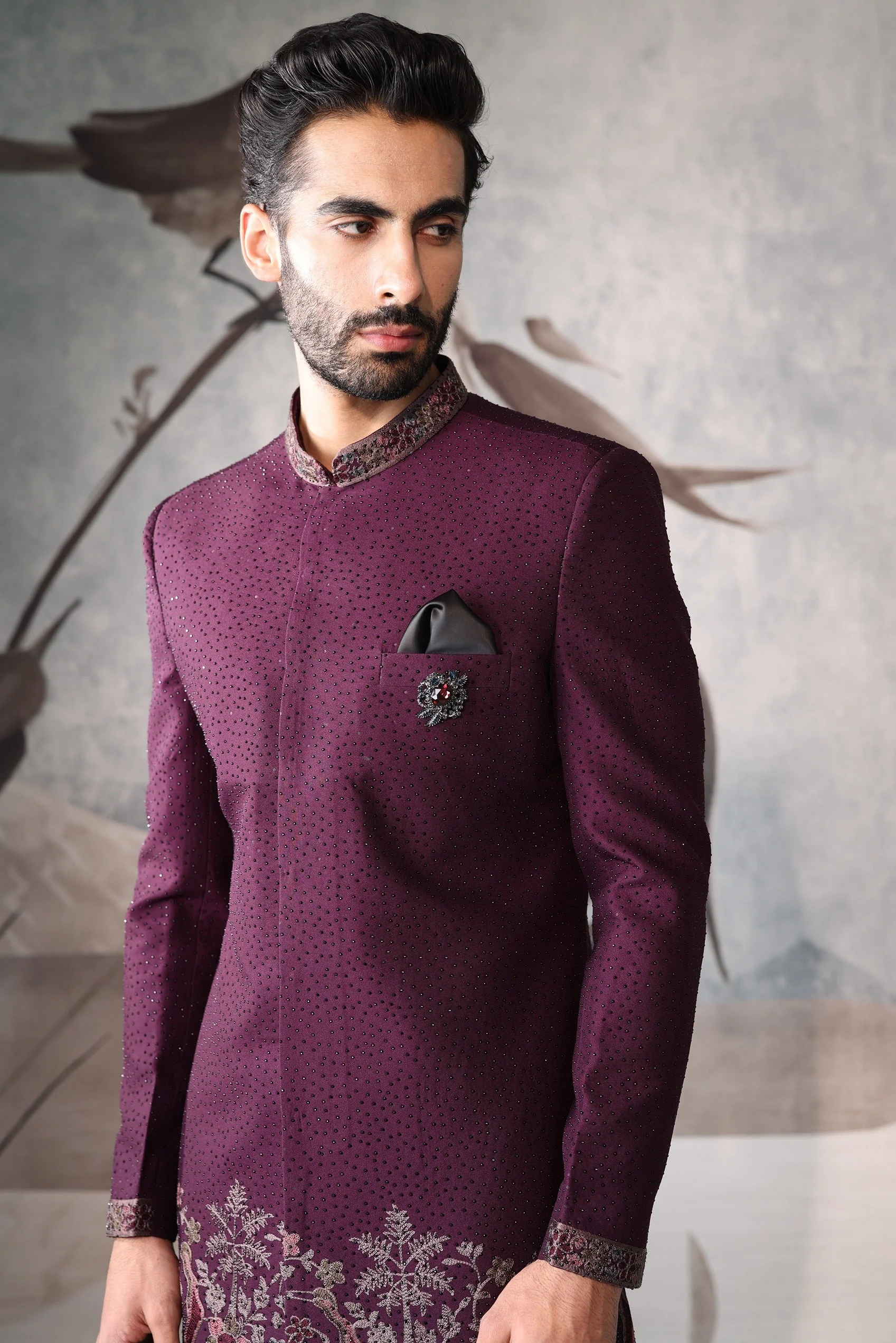 Men's Wine Color Indo Western - Image 5
