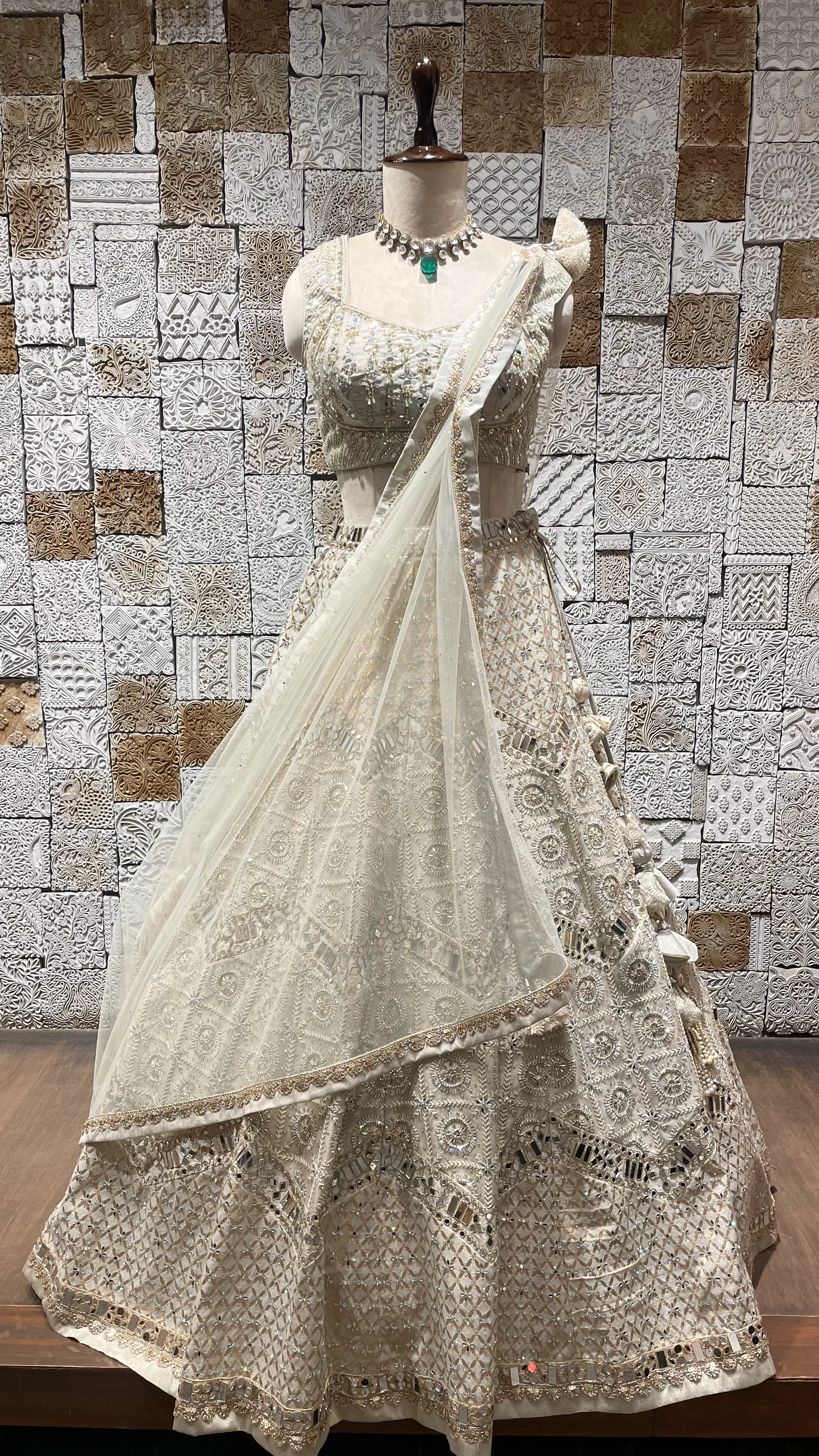 Mint Green | Pastel Pink - Mirror Work Lehenga - Image 2