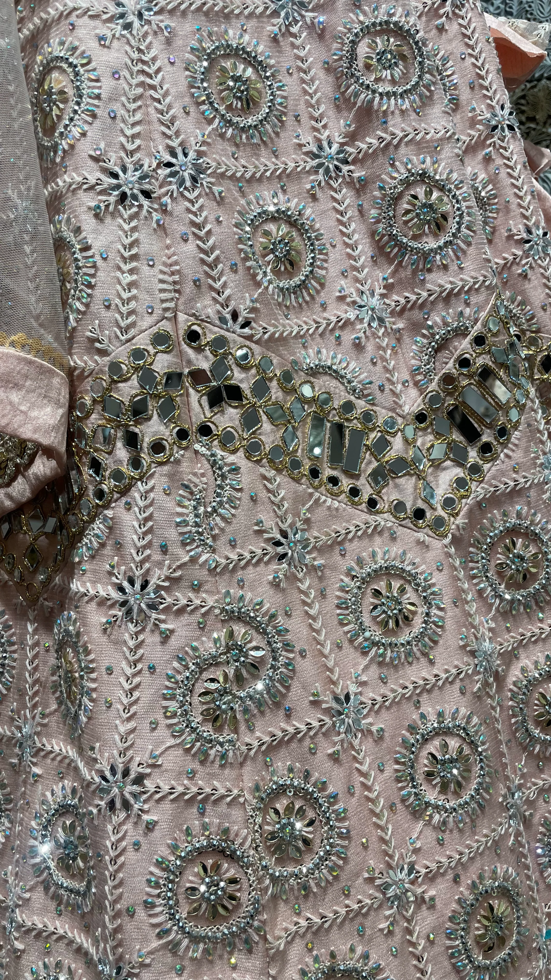 Mint Green | Pastel Pink - Mirror Work Lehenga - Image 3