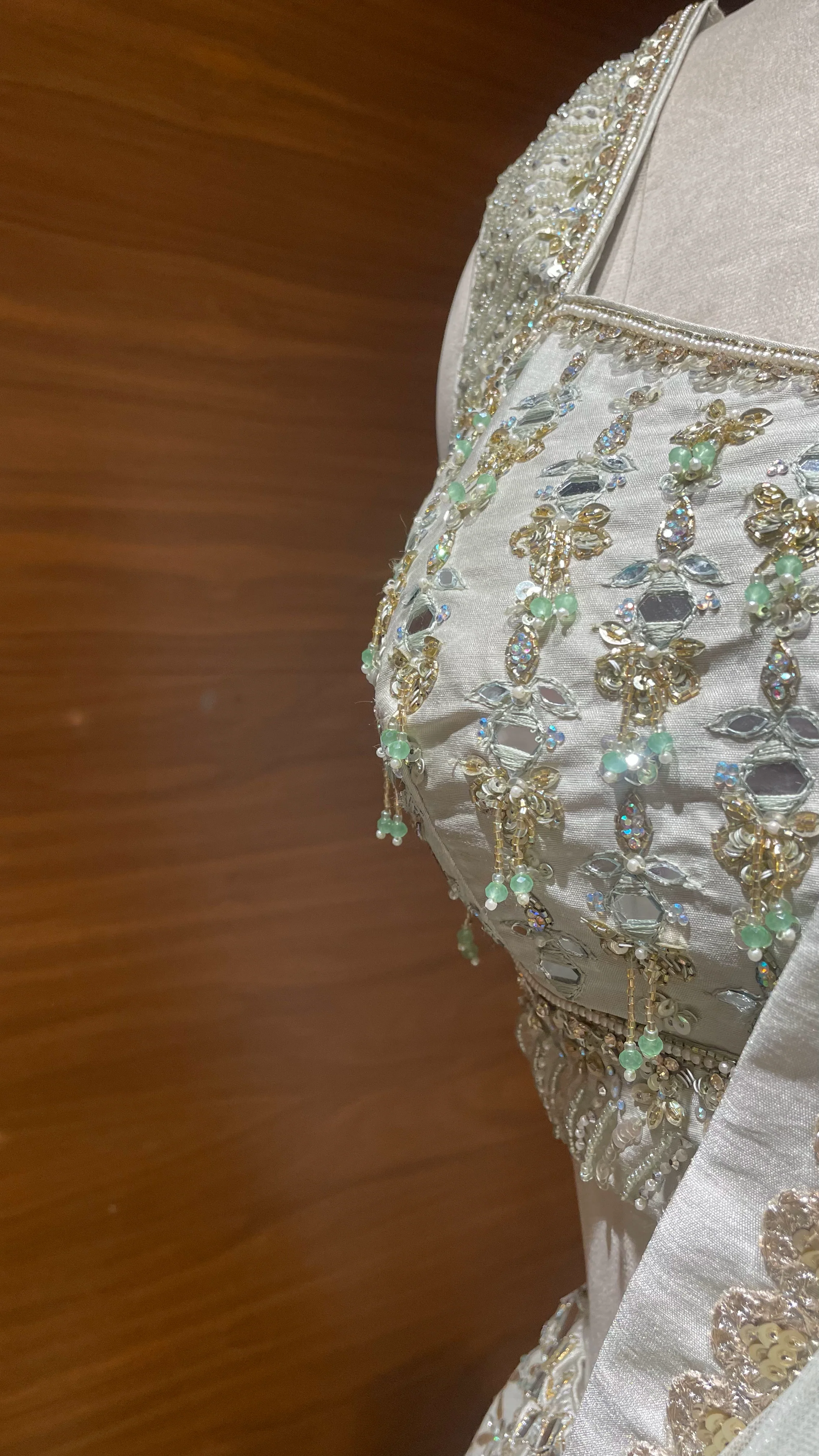 Mint Green | Pastel Pink - Mirror Work Lehenga - Image 8