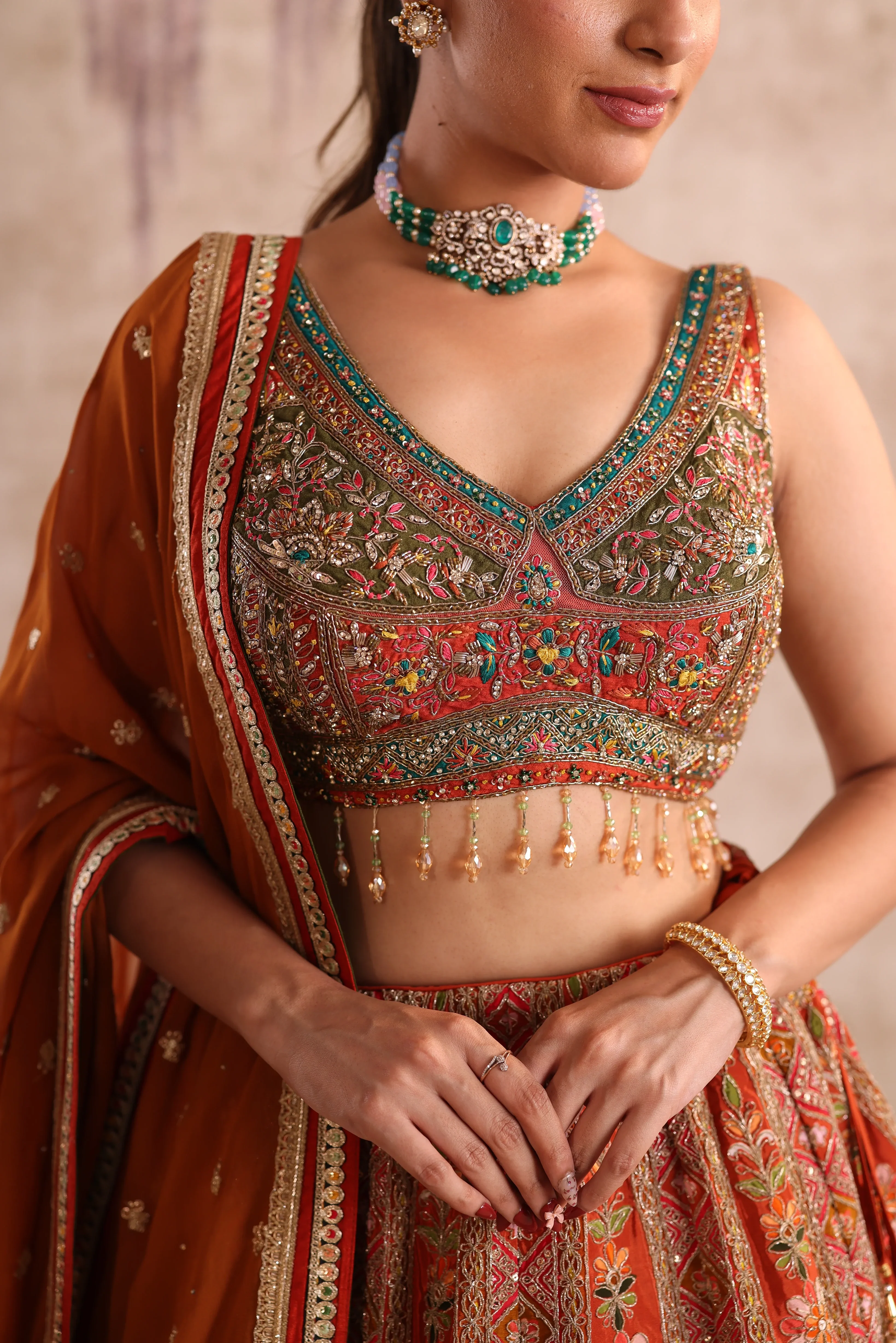 Multi-Colored Embroidered Party Wear Lehenga - Image 3