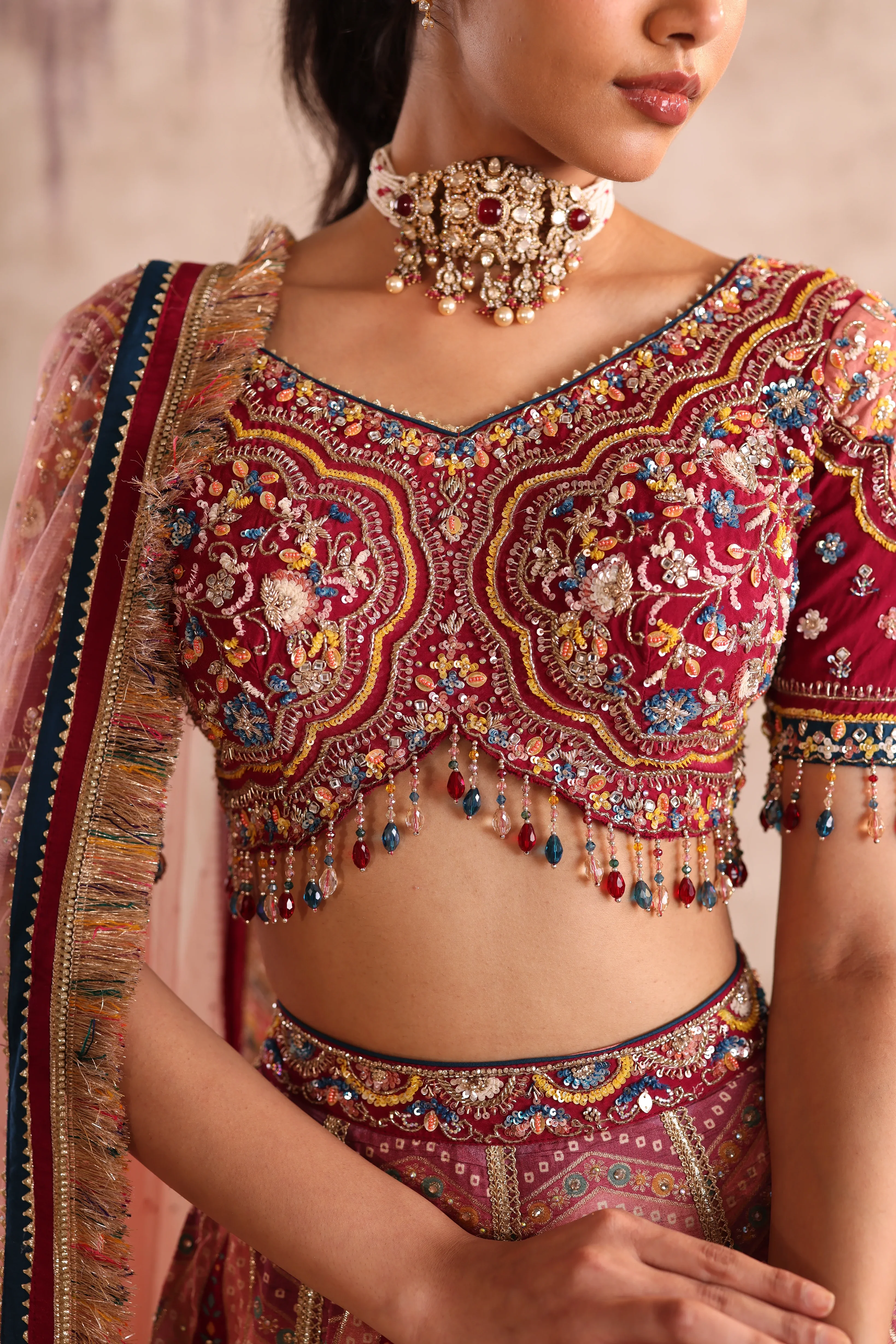 Multi-Colored Traditional Embroidered Party Wear Lehenga - Image 4