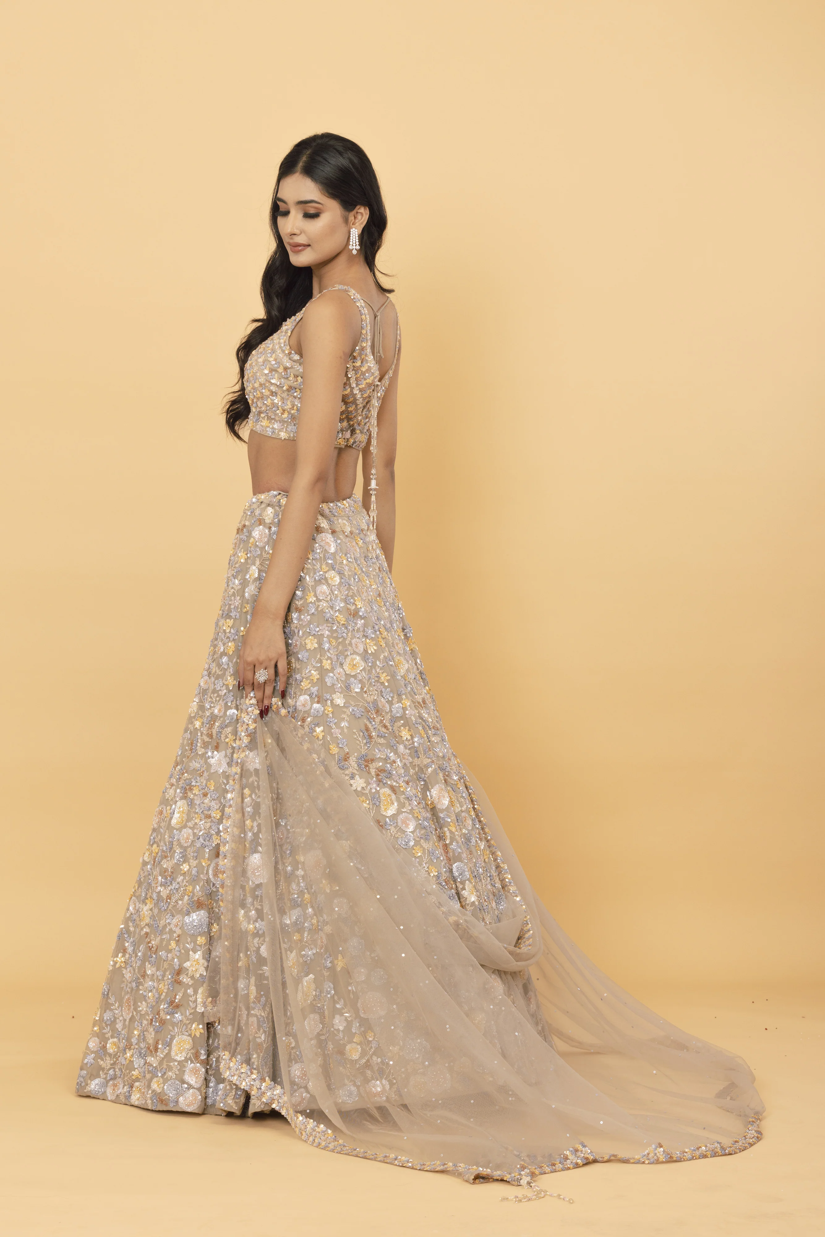 Multi Sequence Net Lehenga - Image 4