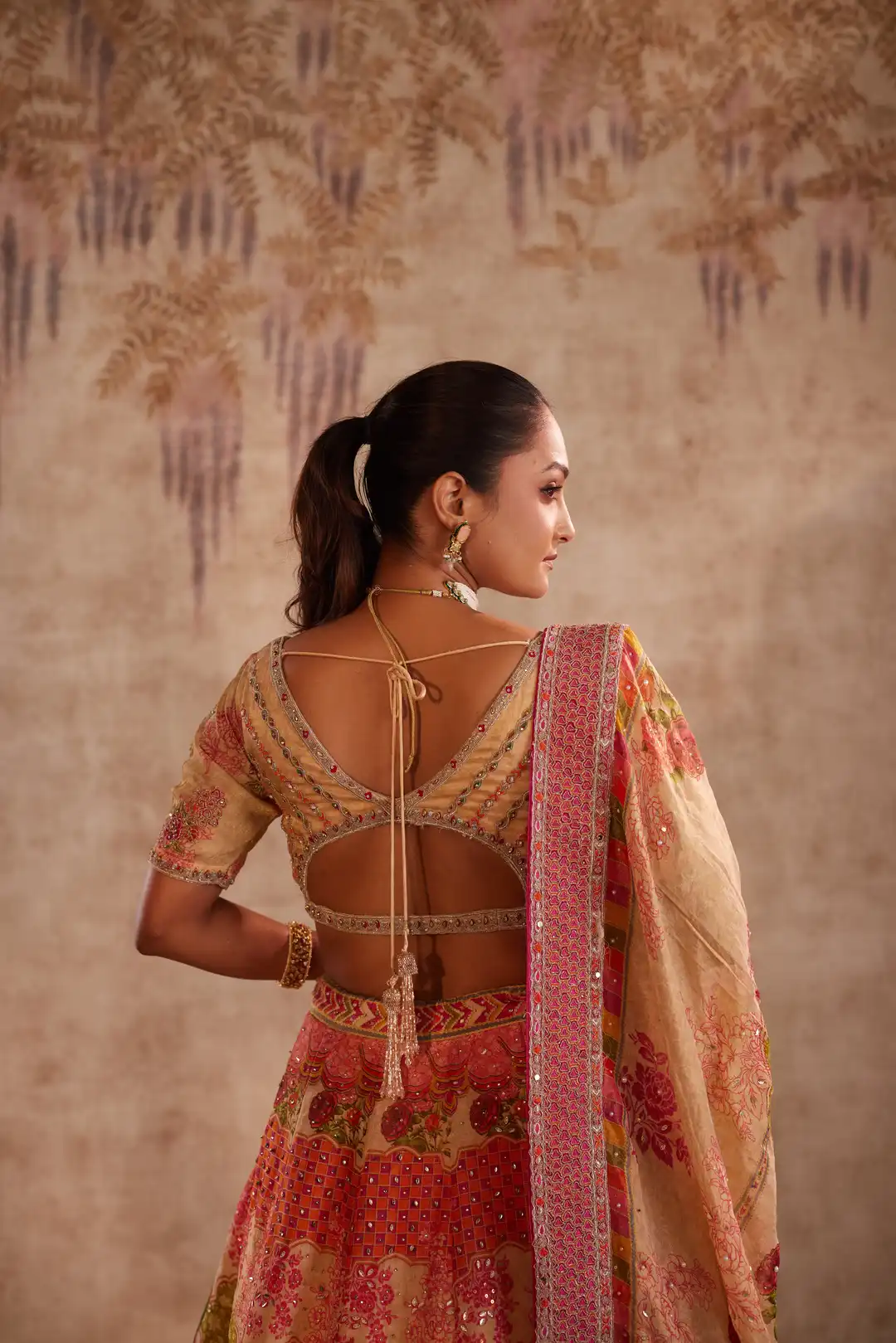 Multicolor Printed Lehenga with Floral Embroidery and Dupatta - Image 5