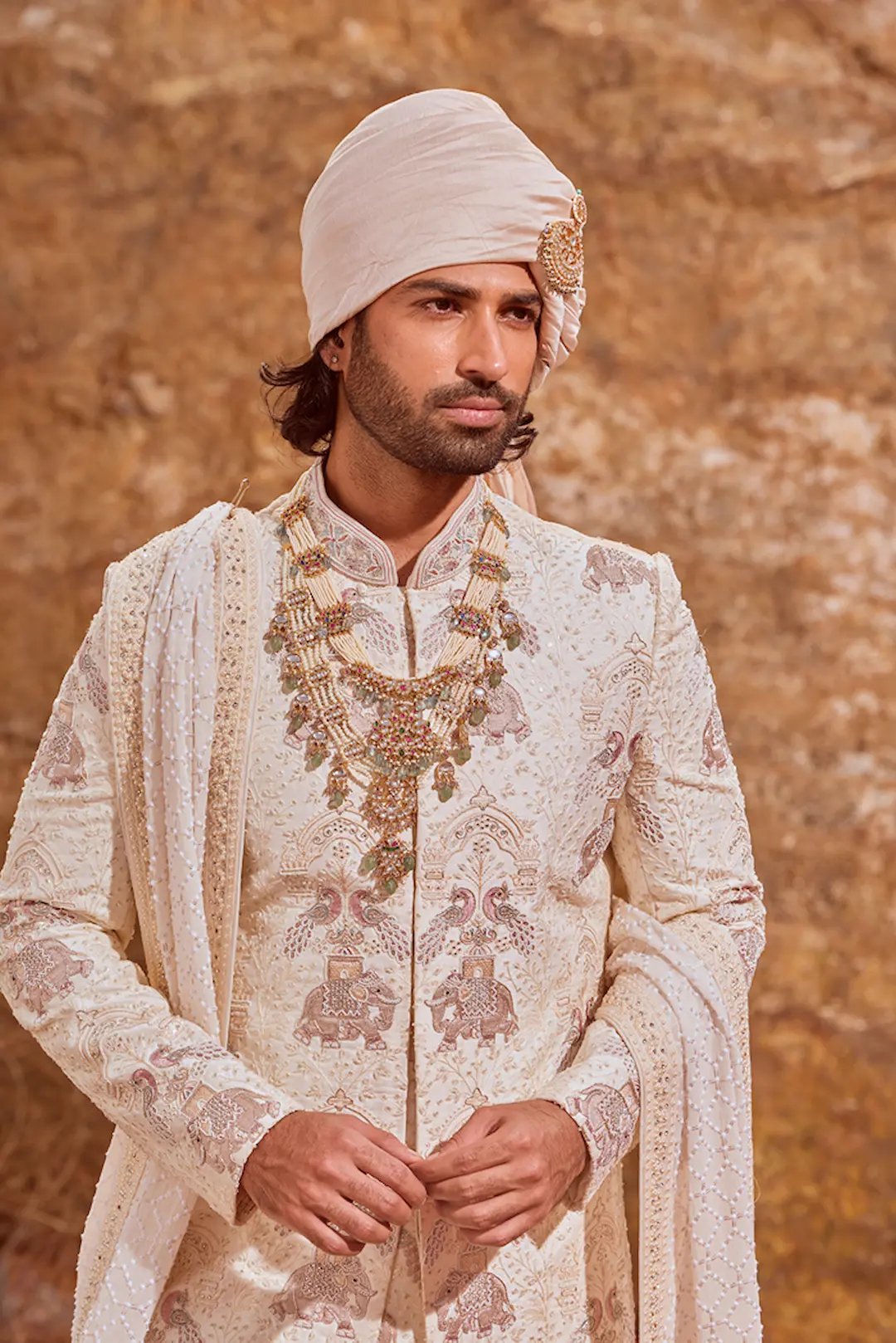 Off white Sherwani with elephant embroidery - Image 3