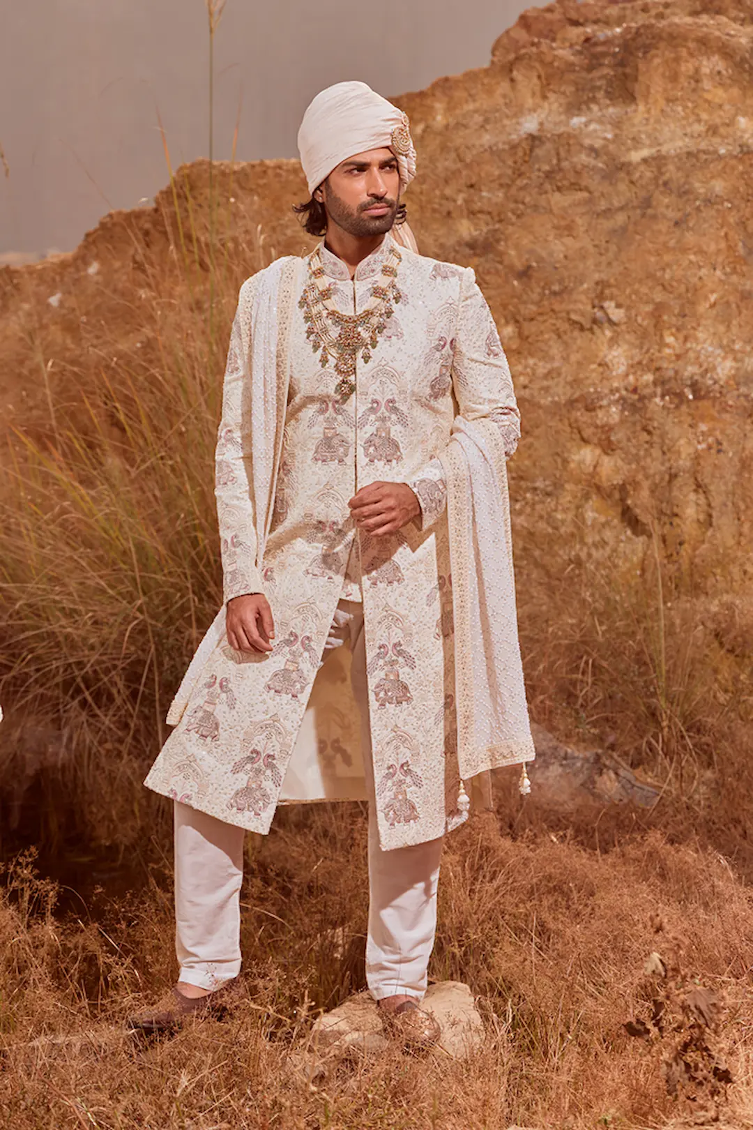 Off white Sherwani with elephant embroidery - Image 4
