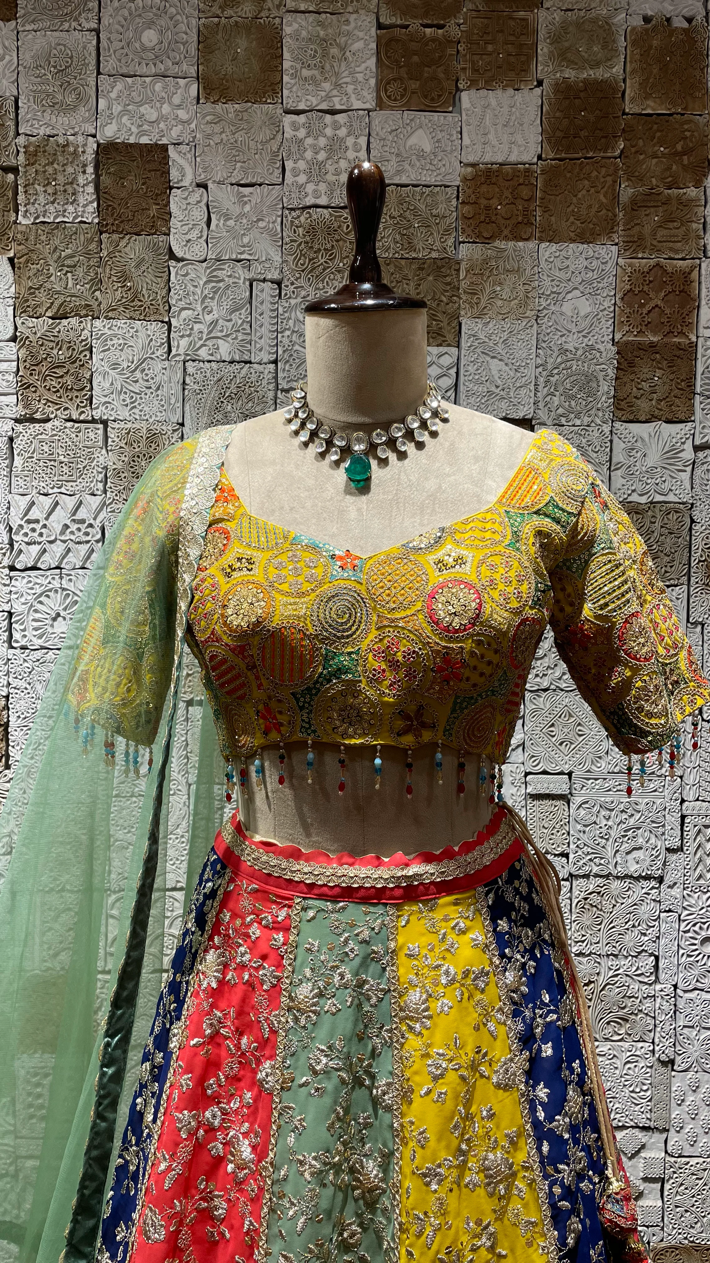 Multicolour Georgette lehenga with Zariwork and sequins - Image 3