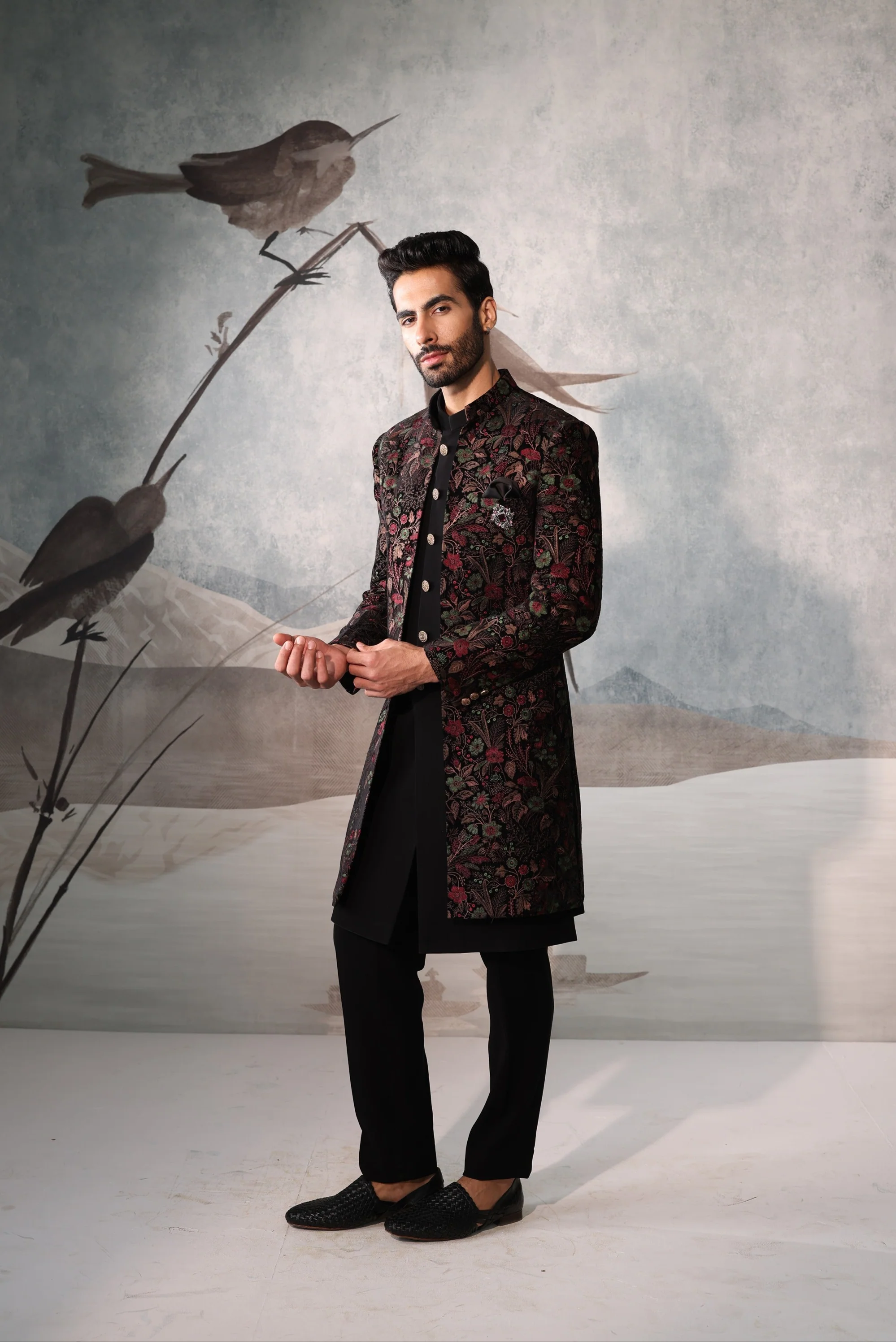 Multicolour indo western with floral design - Image 4