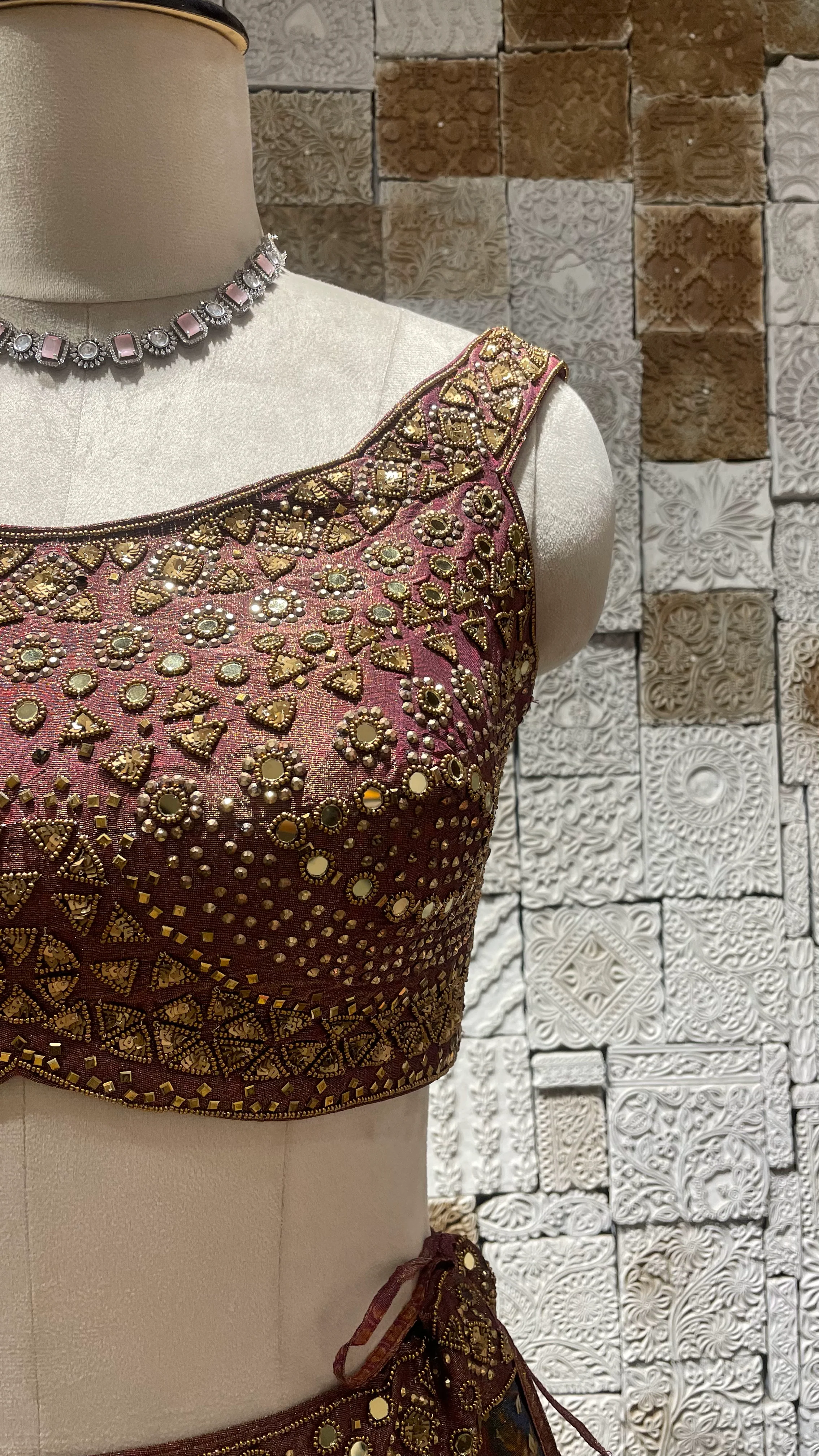 Multicolour tissue lehenga with mirrorwork - Image 2