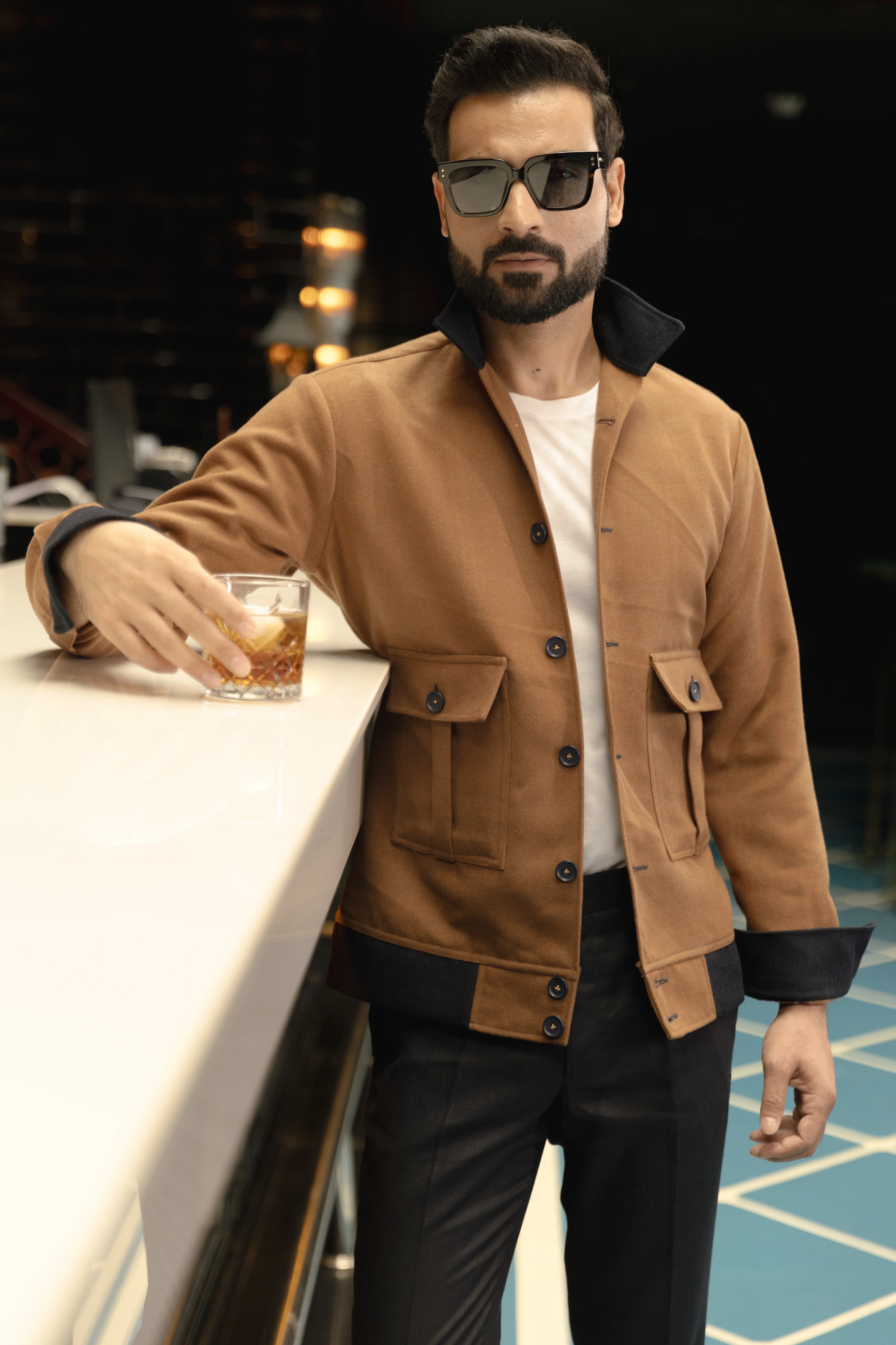 Mustard bomber jacket with patch pockets - Image 3