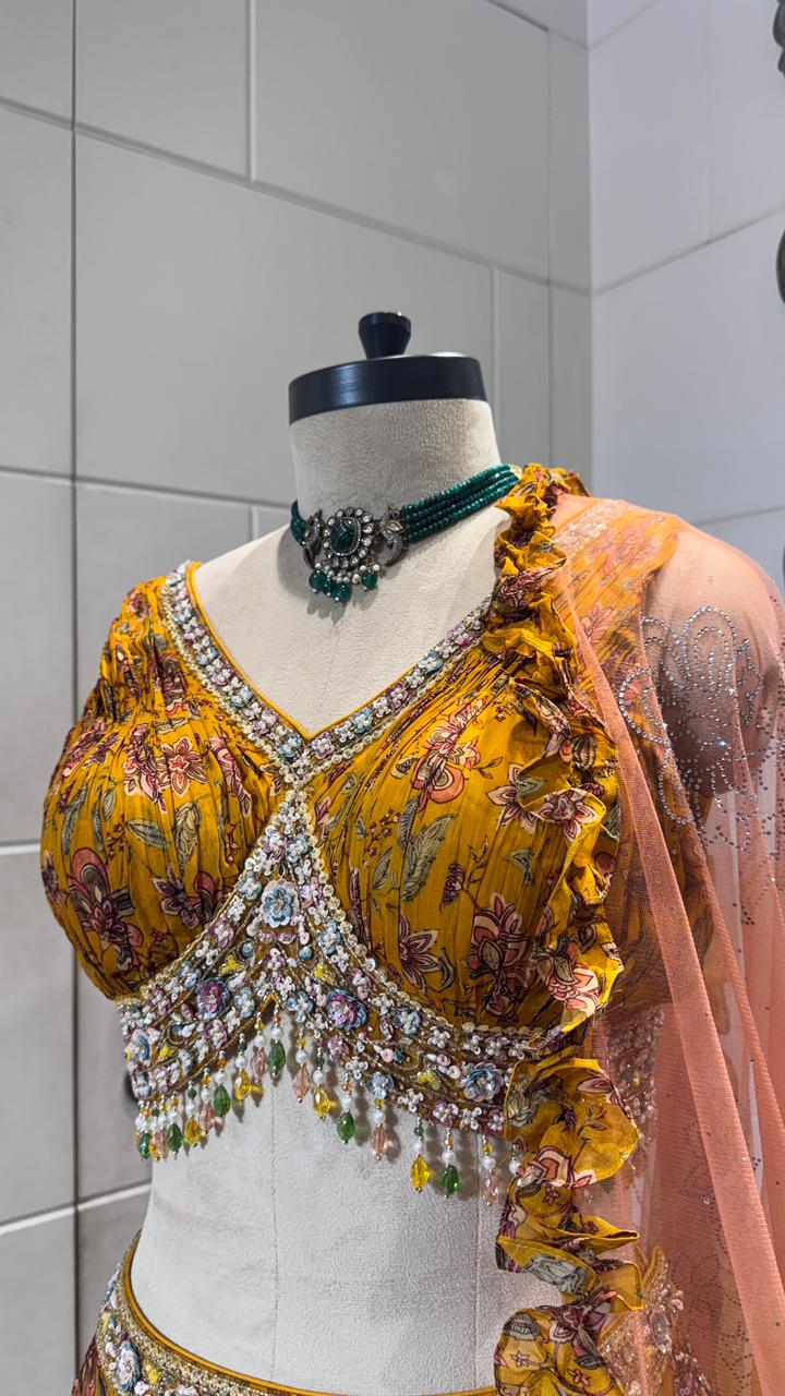 Mustard multicolour lehenga - Image 2