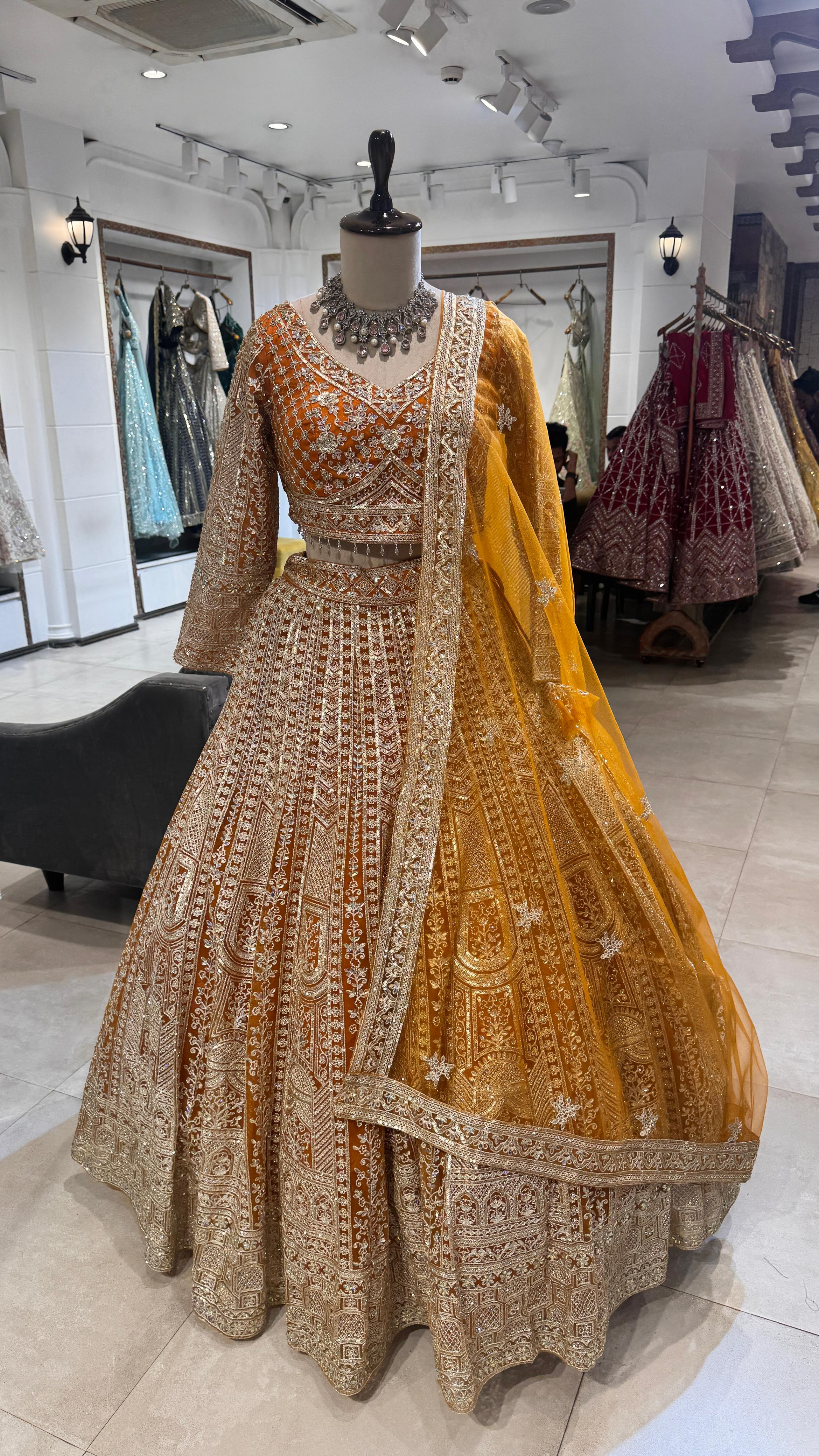 Mustard Silk lehenga with sequence and thread work - Image 2