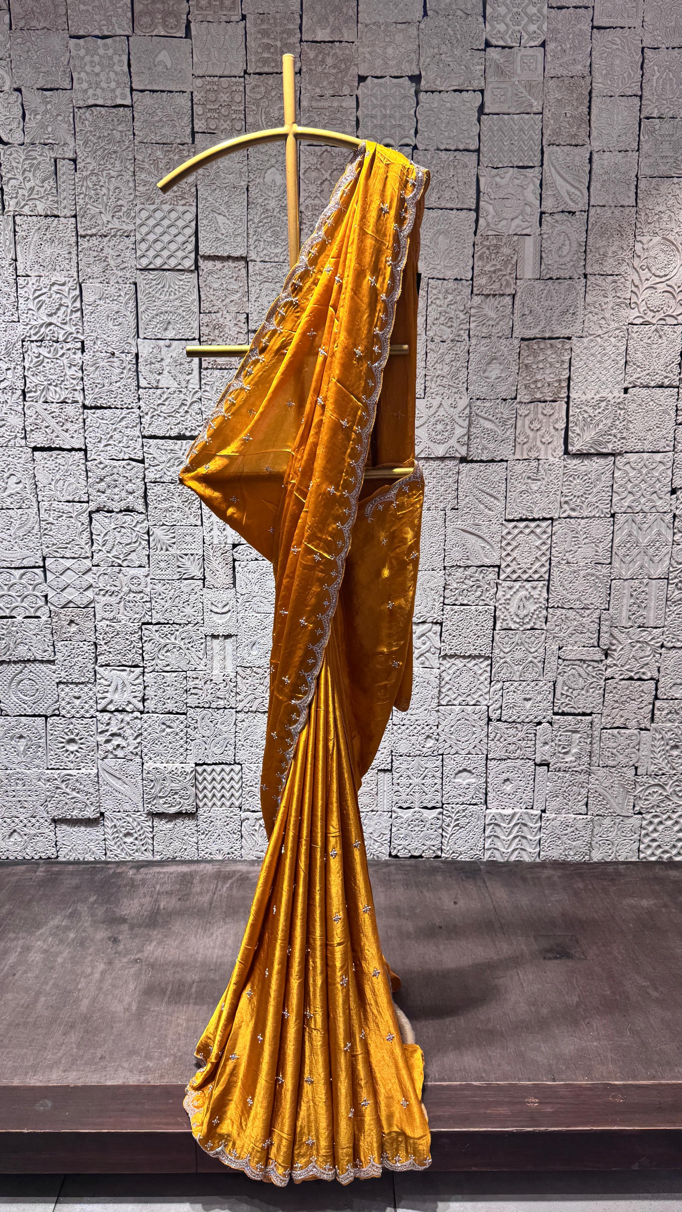 Mustard Yellow Saree with Embellished Border and Designer Blouse