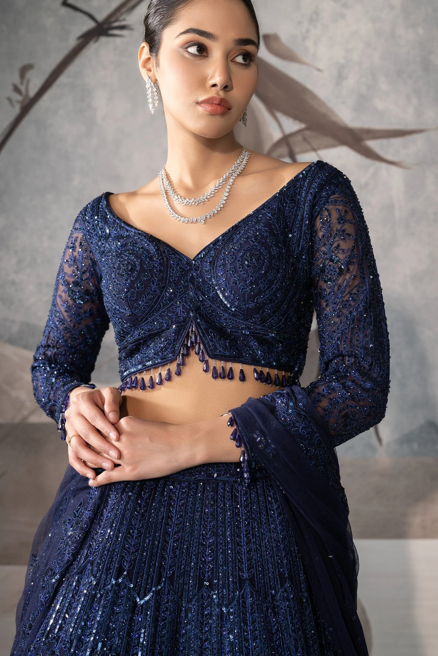 NAVY BLUE MONOTONE LEHENGA - Image 2