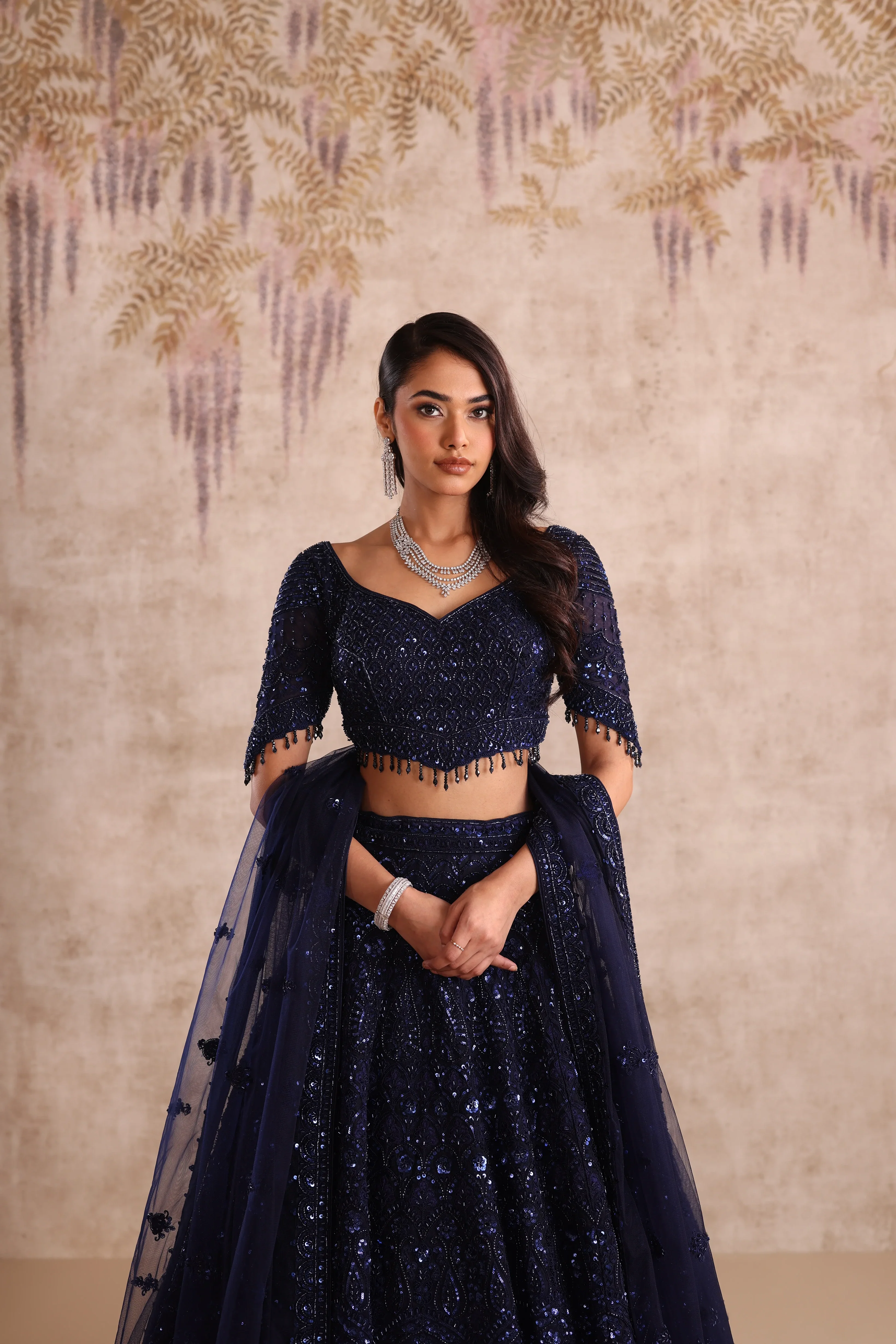 Navy Blue Sequin Embroidered Party Wear Lehenga - Image 2