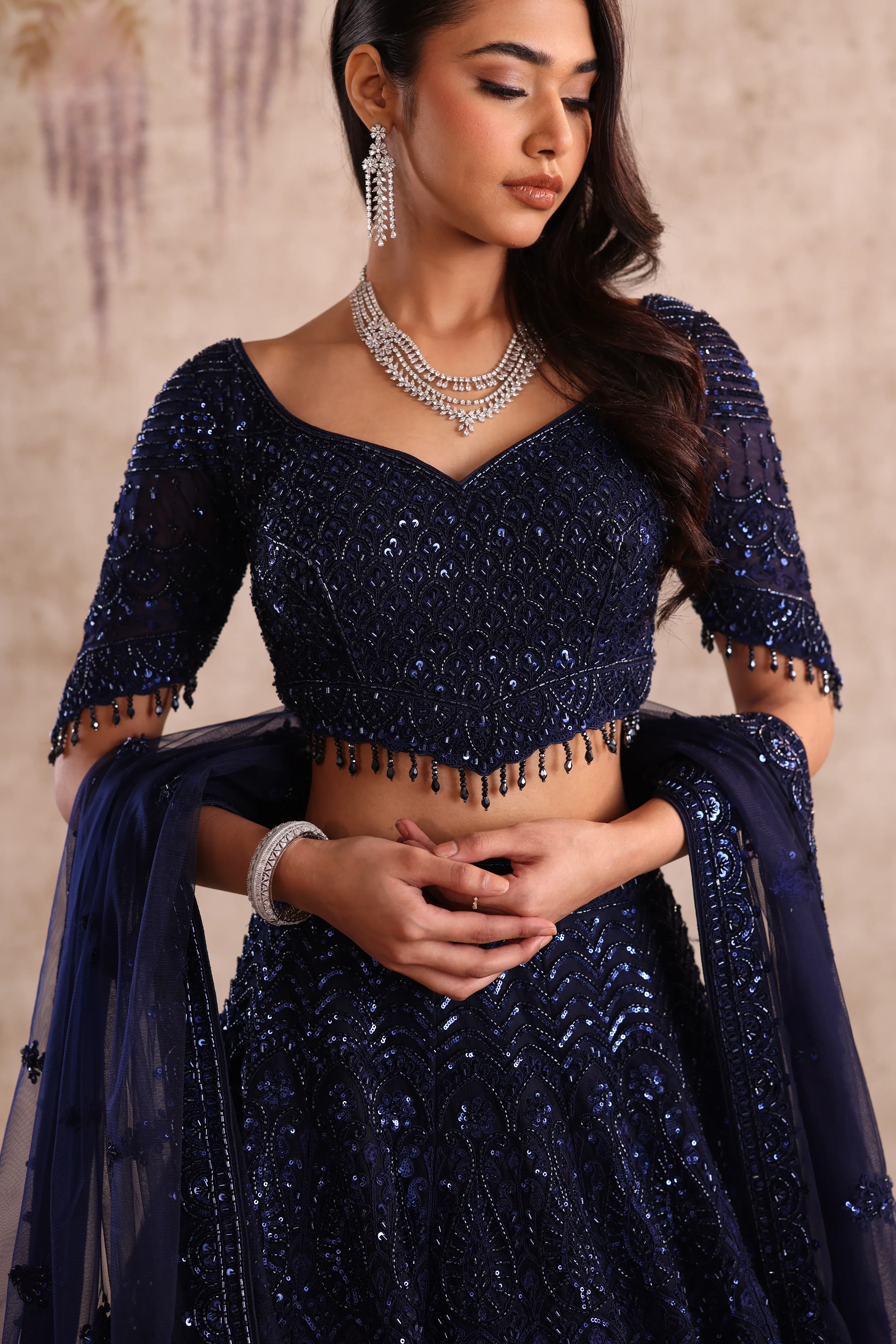 Navy Blue Sequin Embroidered Party Wear Lehenga - Image 3