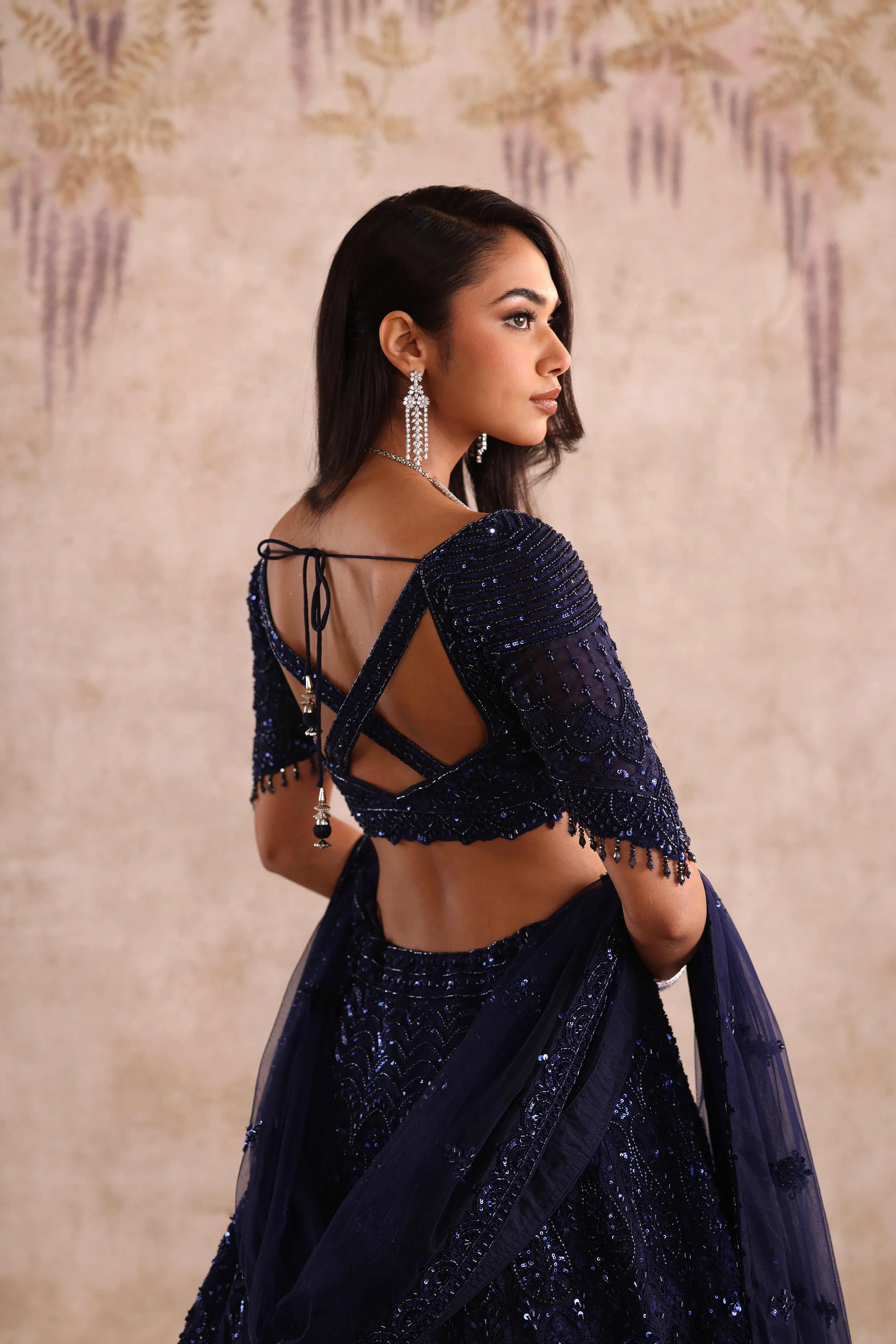 Navy Blue Sequin Embroidered Party Wear Lehenga - Image 4