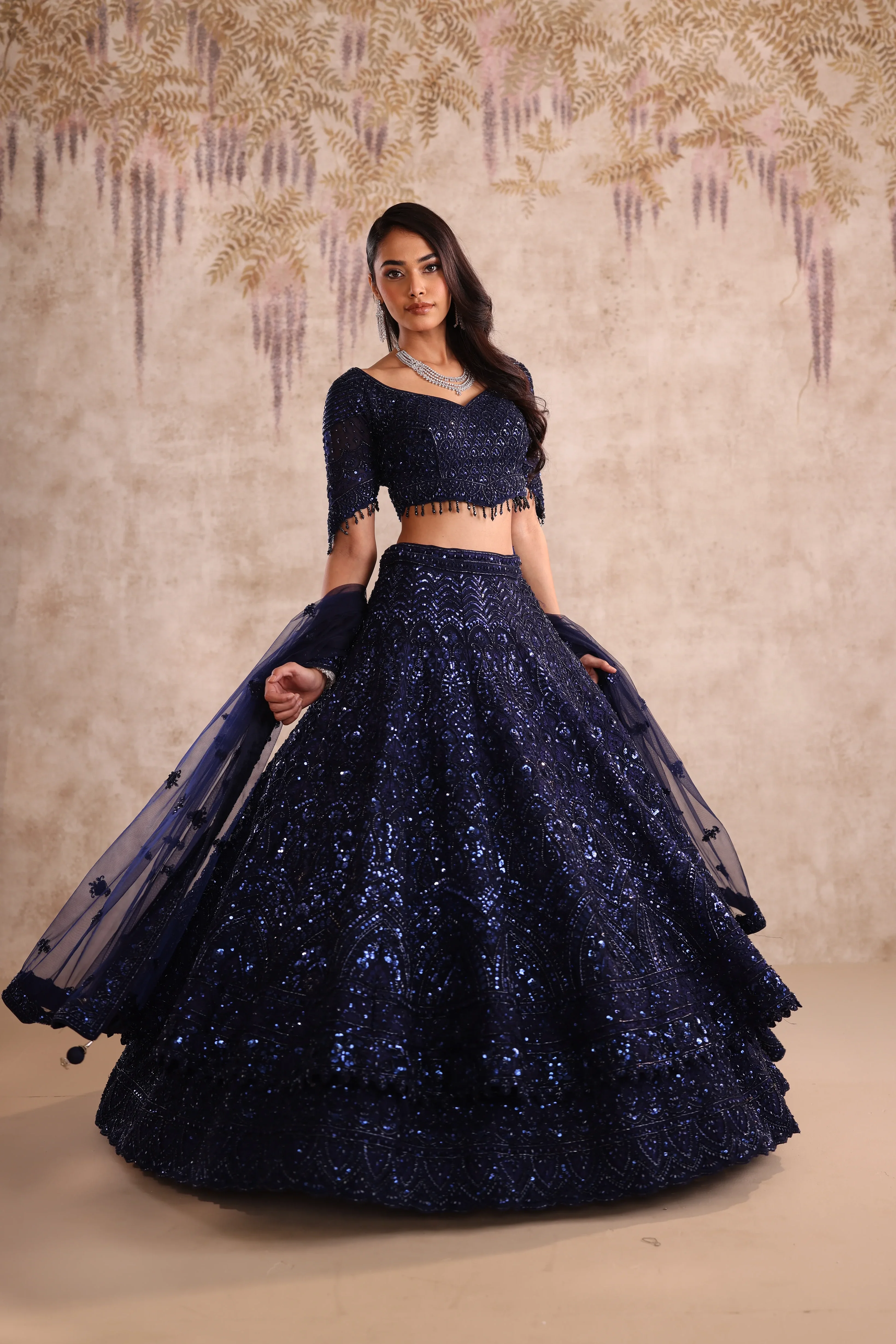 Navy Blue Sequin Embroidered Party Wear Lehenga - Image 5