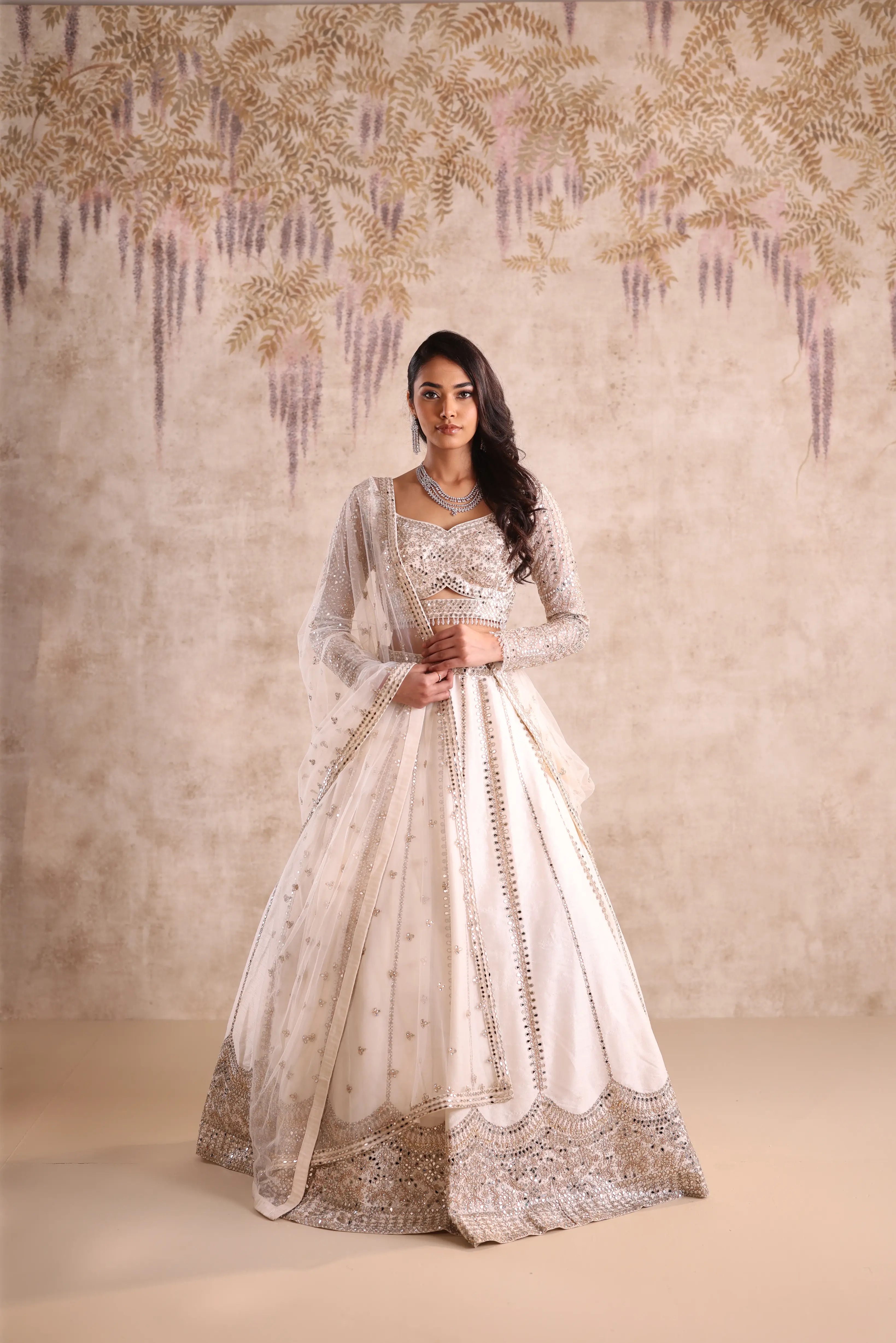 Off White Embroidered Lehenga - Image 2