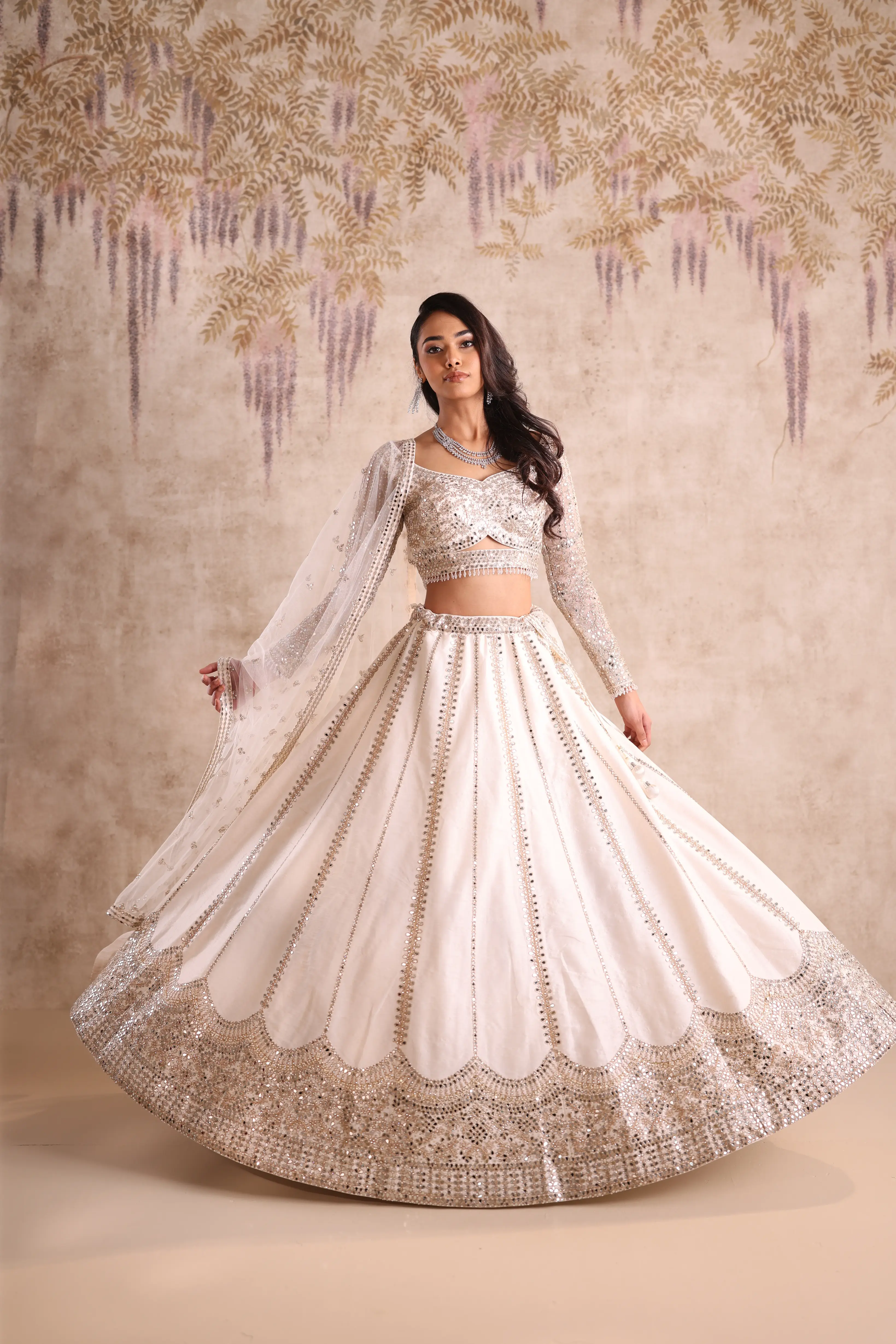 Off White Embroidered Lehenga - Image 5
