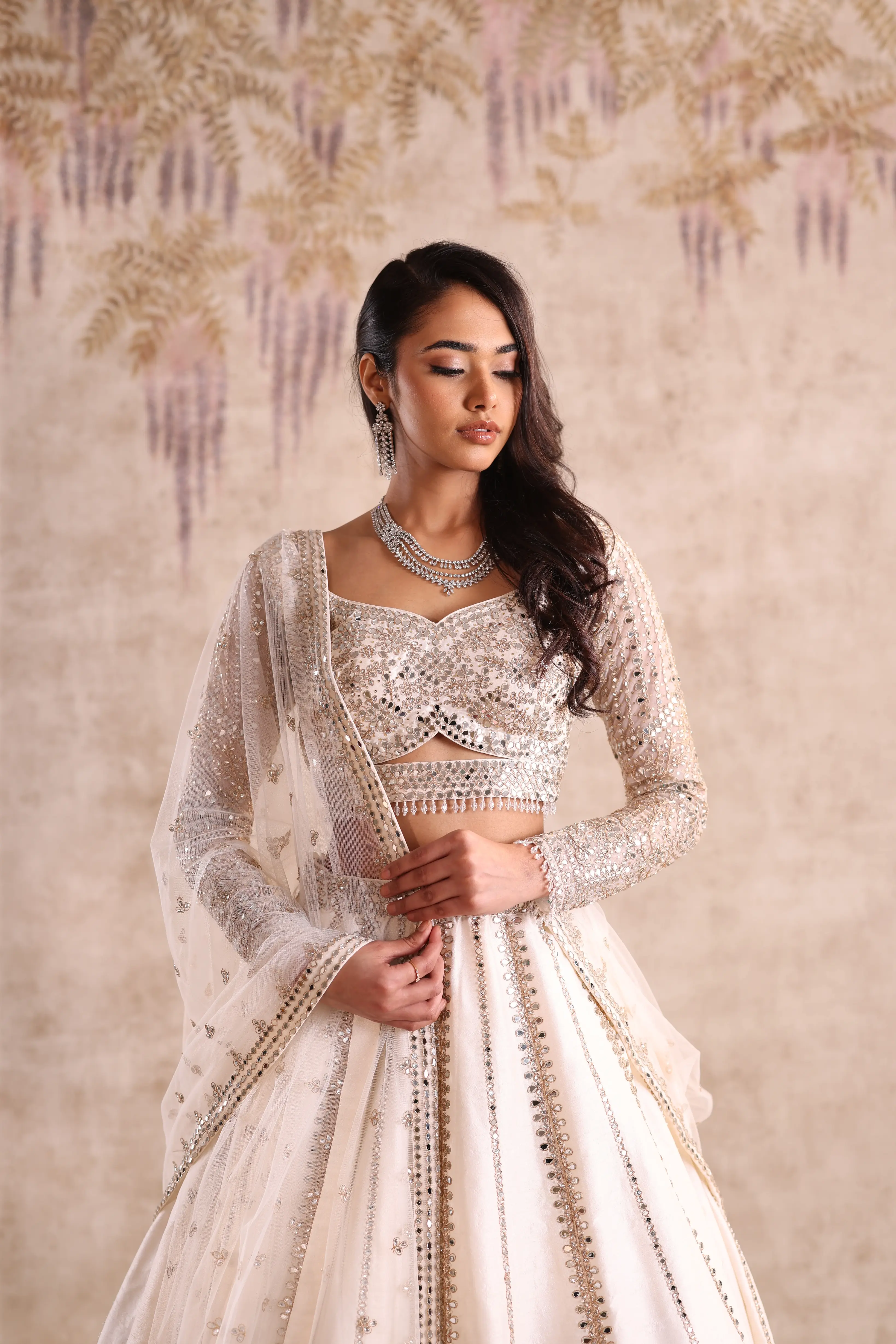 Off White Embroidered Lehenga - Image 6