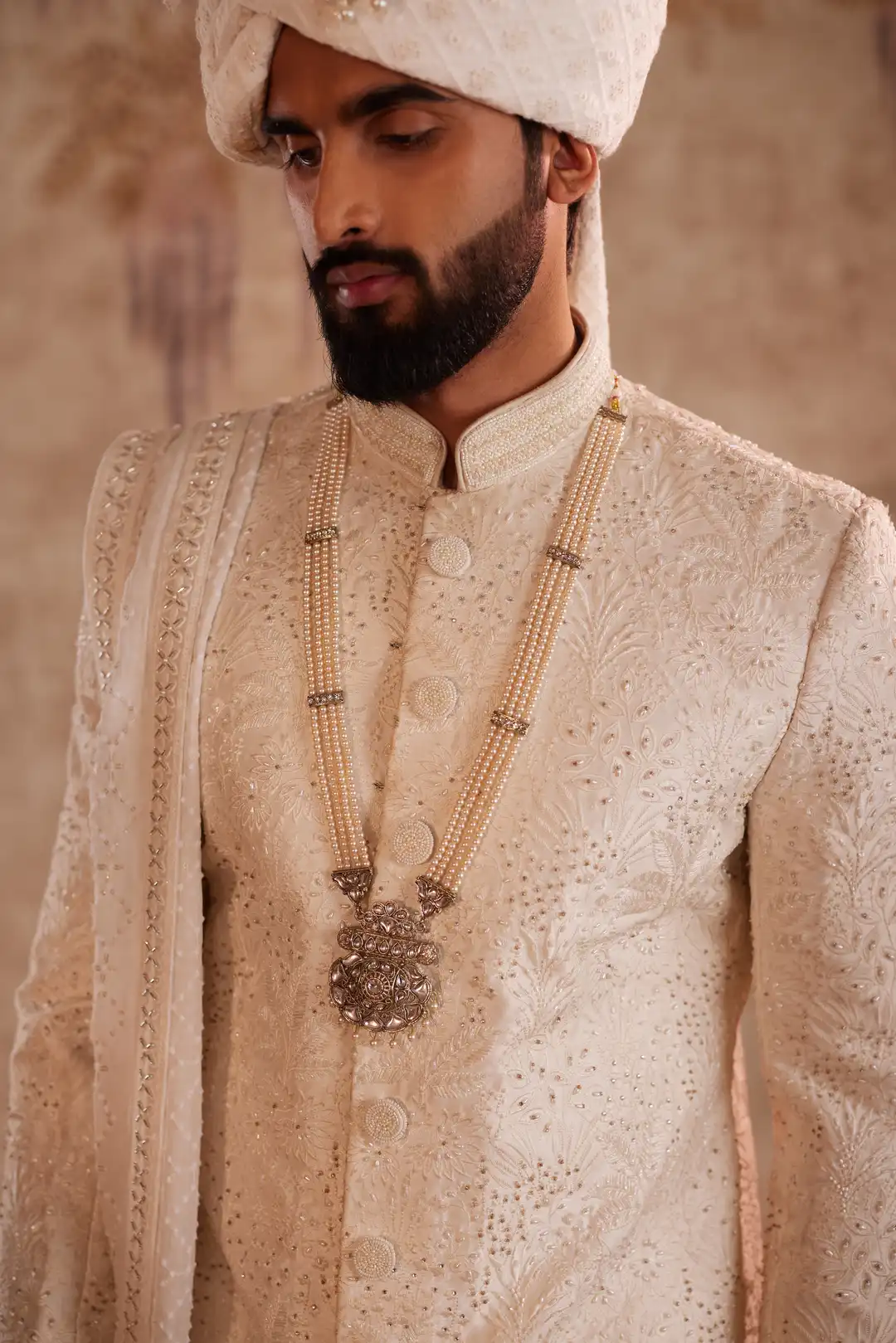 Off White Embroidered Sherwani for Groom | Premium Designer Wedding Sherwani - Image 11