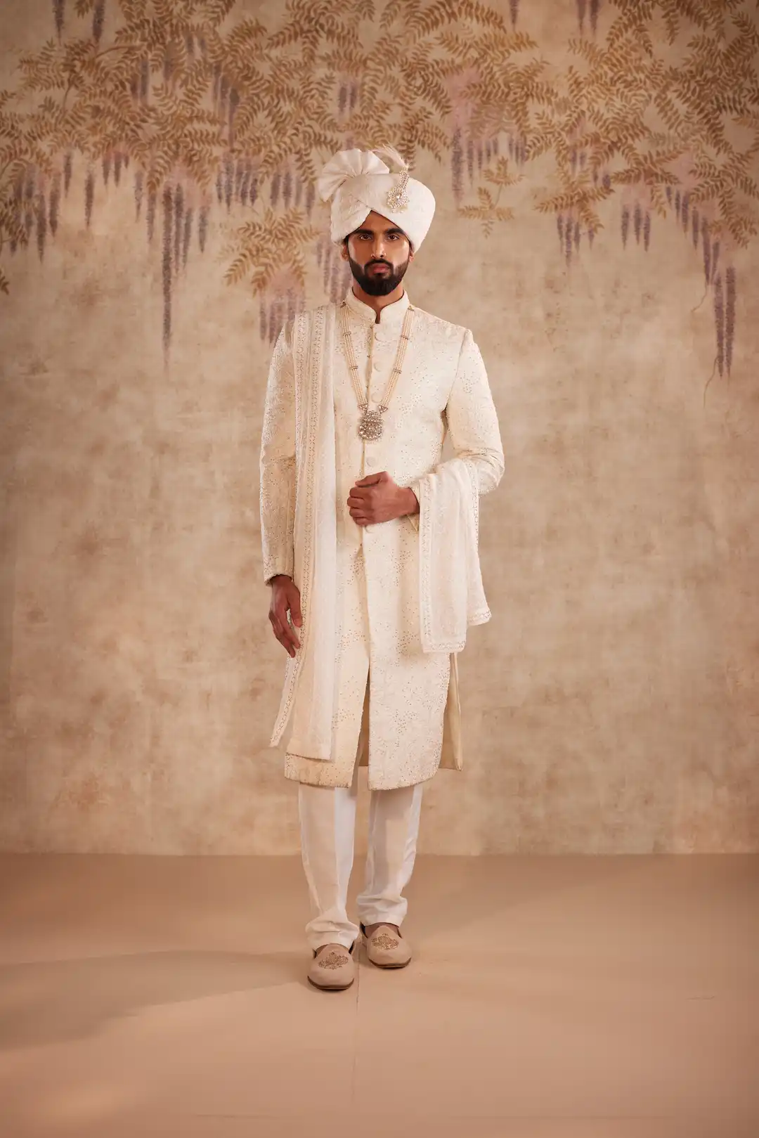 Off White Embroidered Sherwani for Groom | Premium Designer Wedding Sherwani - Image 2