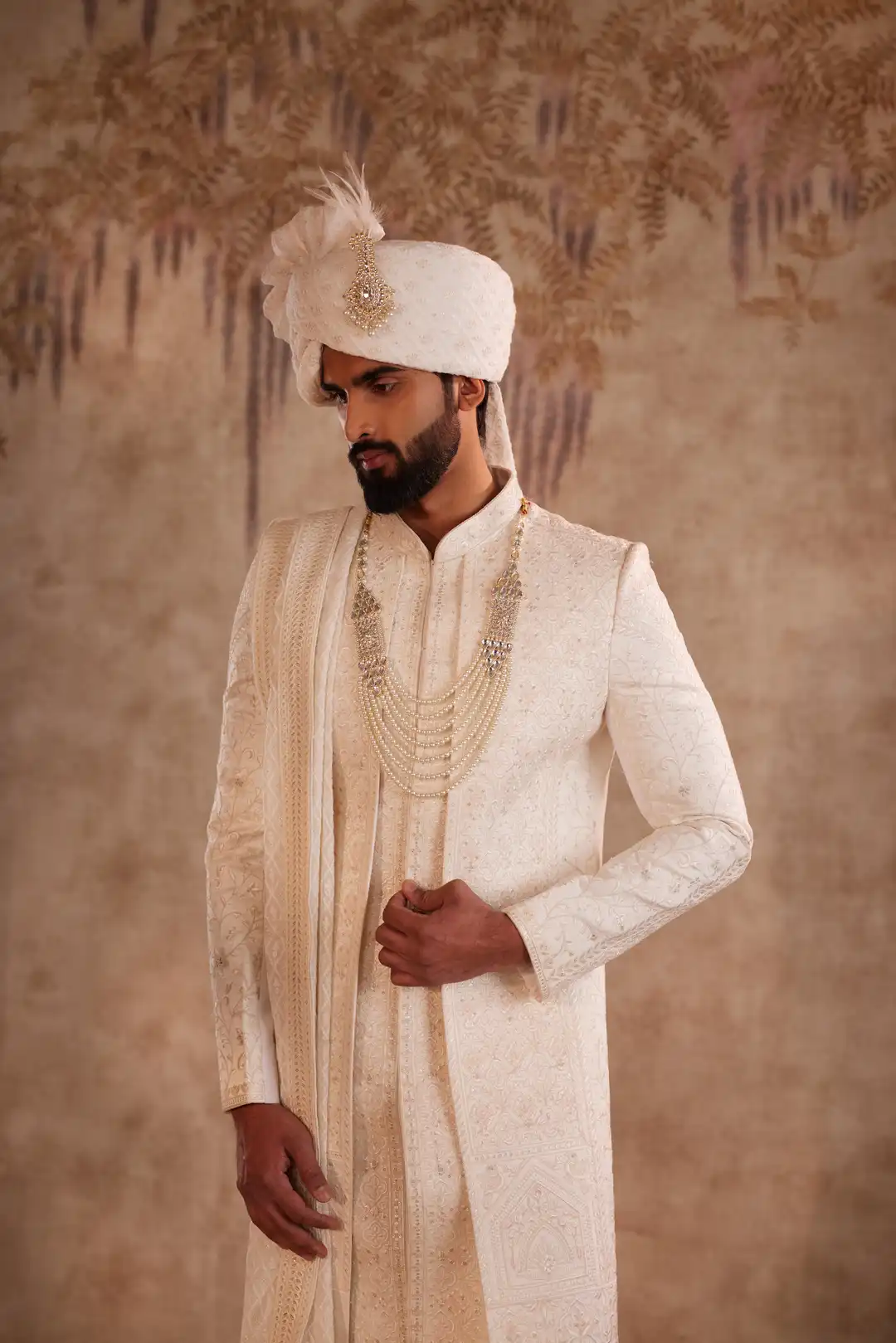 Off white open jacket Sherwani - Image 2