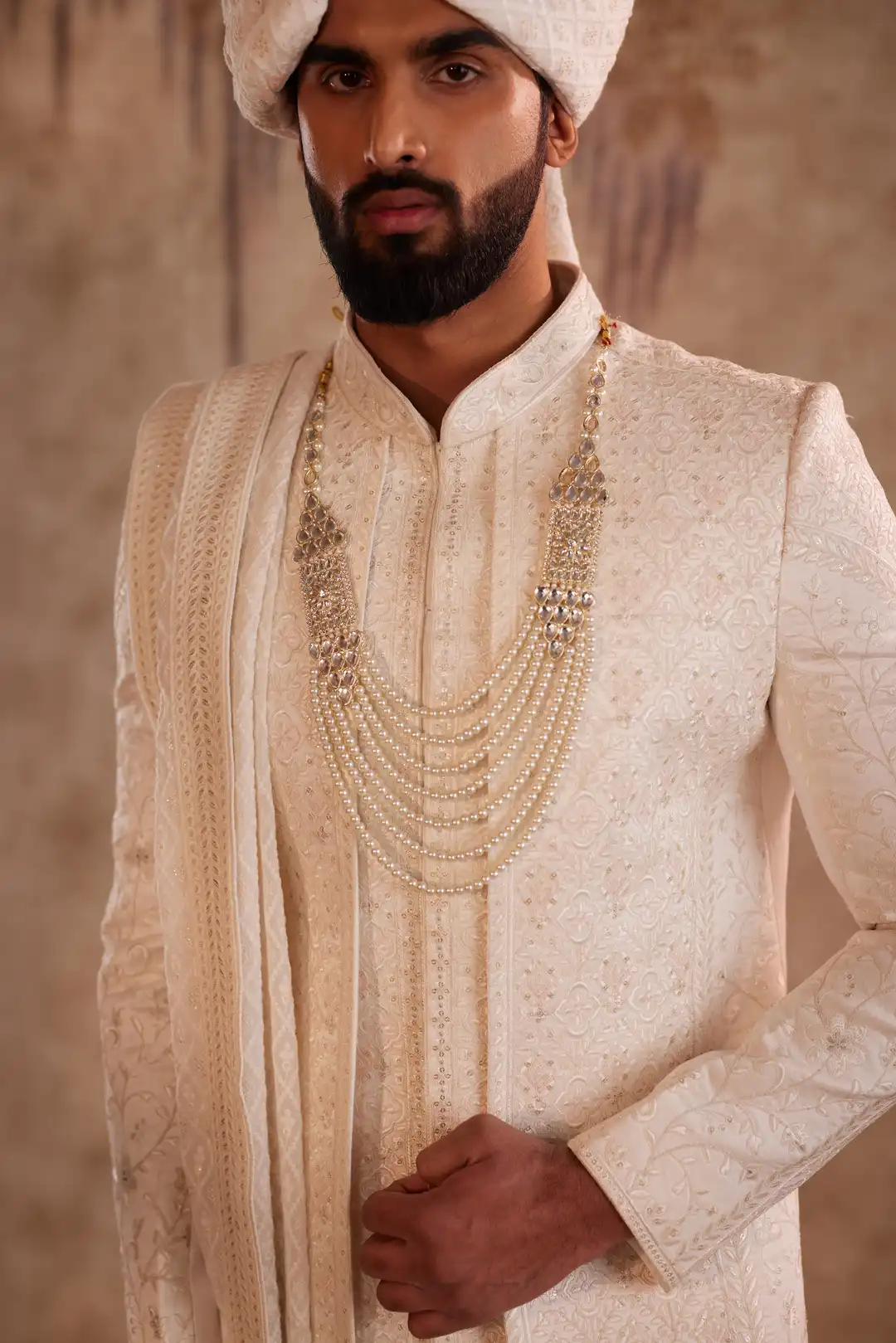 Off white open jacket Sherwani - Image 3