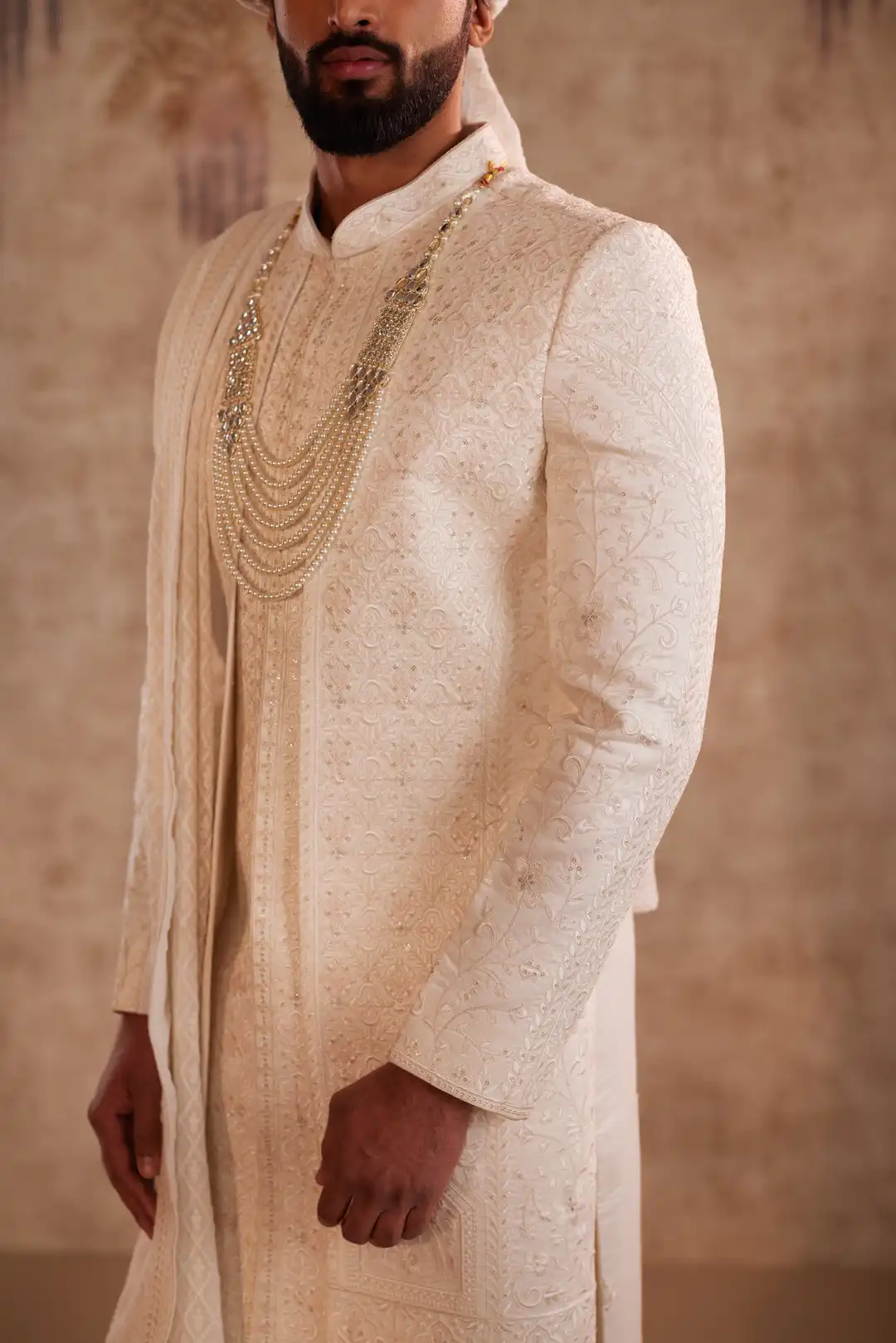Off white open jacket Sherwani - Image 4
