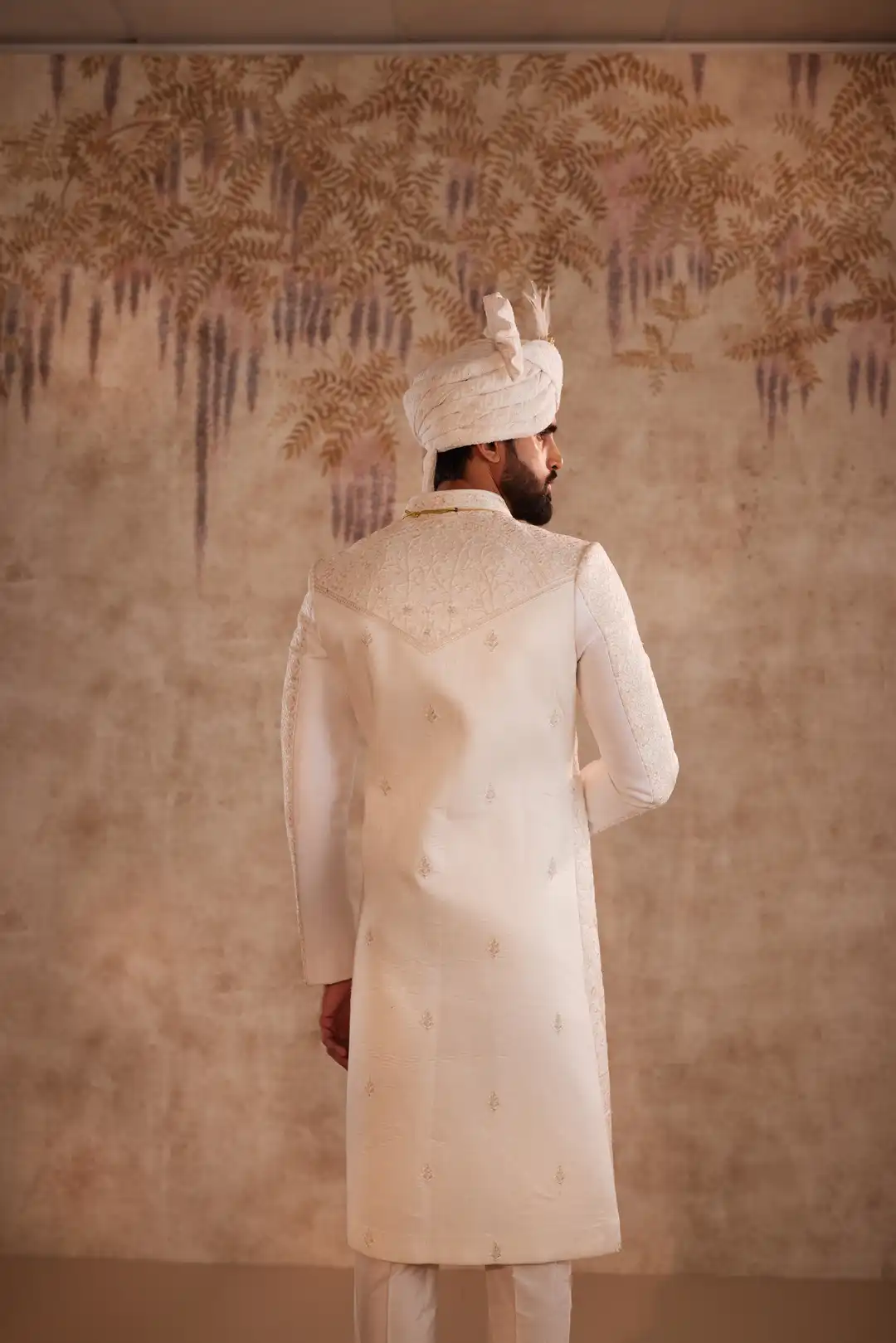Off white open jacket Sherwani - Image 5