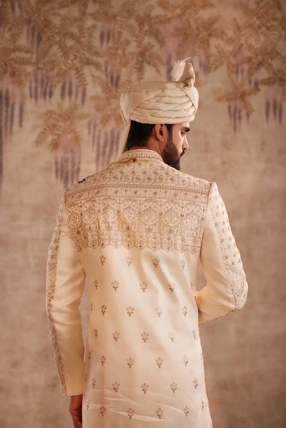 Off white silk zari work sherwani - Image 3