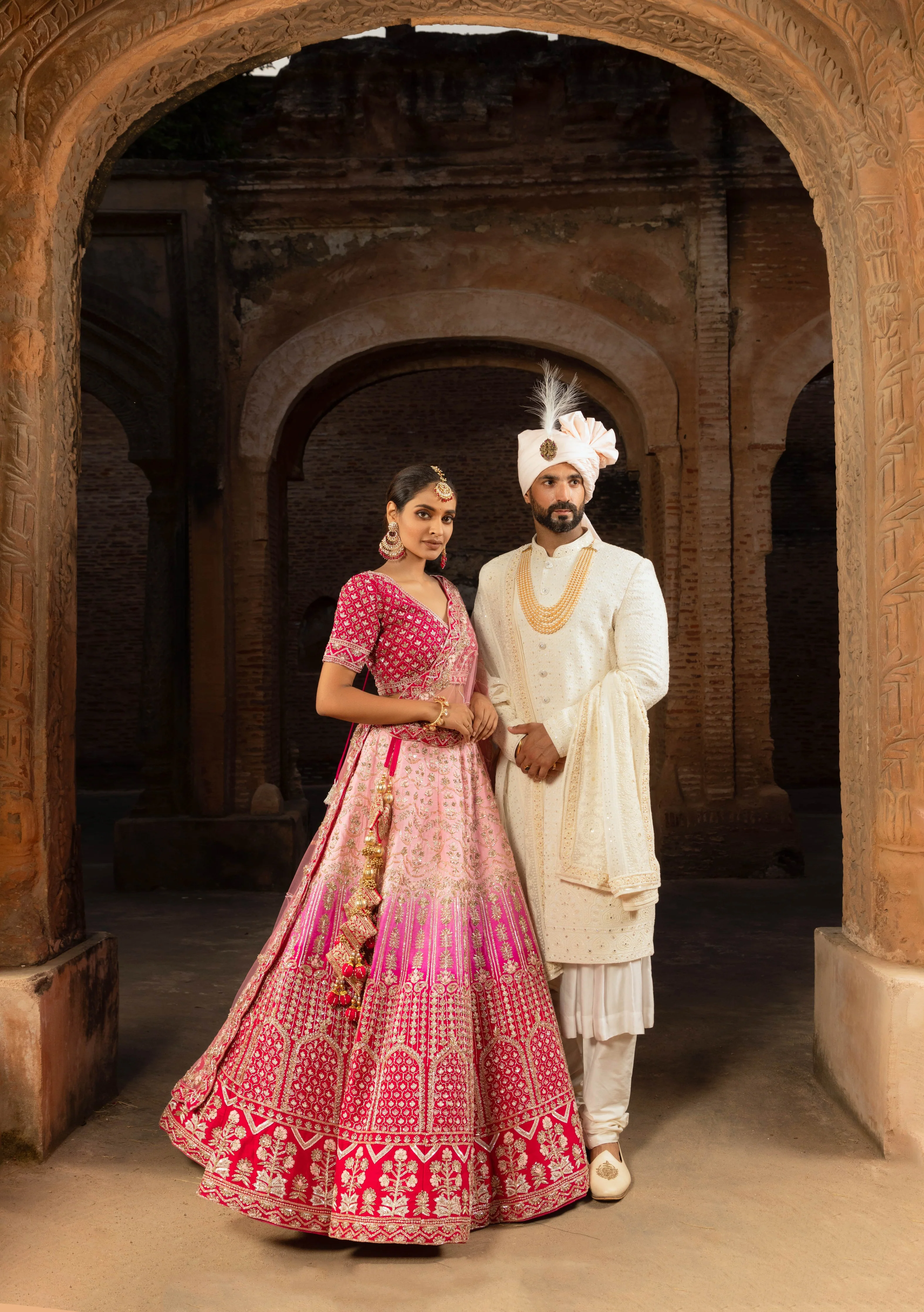 Pink Ombre Silk Bridal Lehenga with Sequins Jaalwork | Luxury Wedding Attire - Image 4