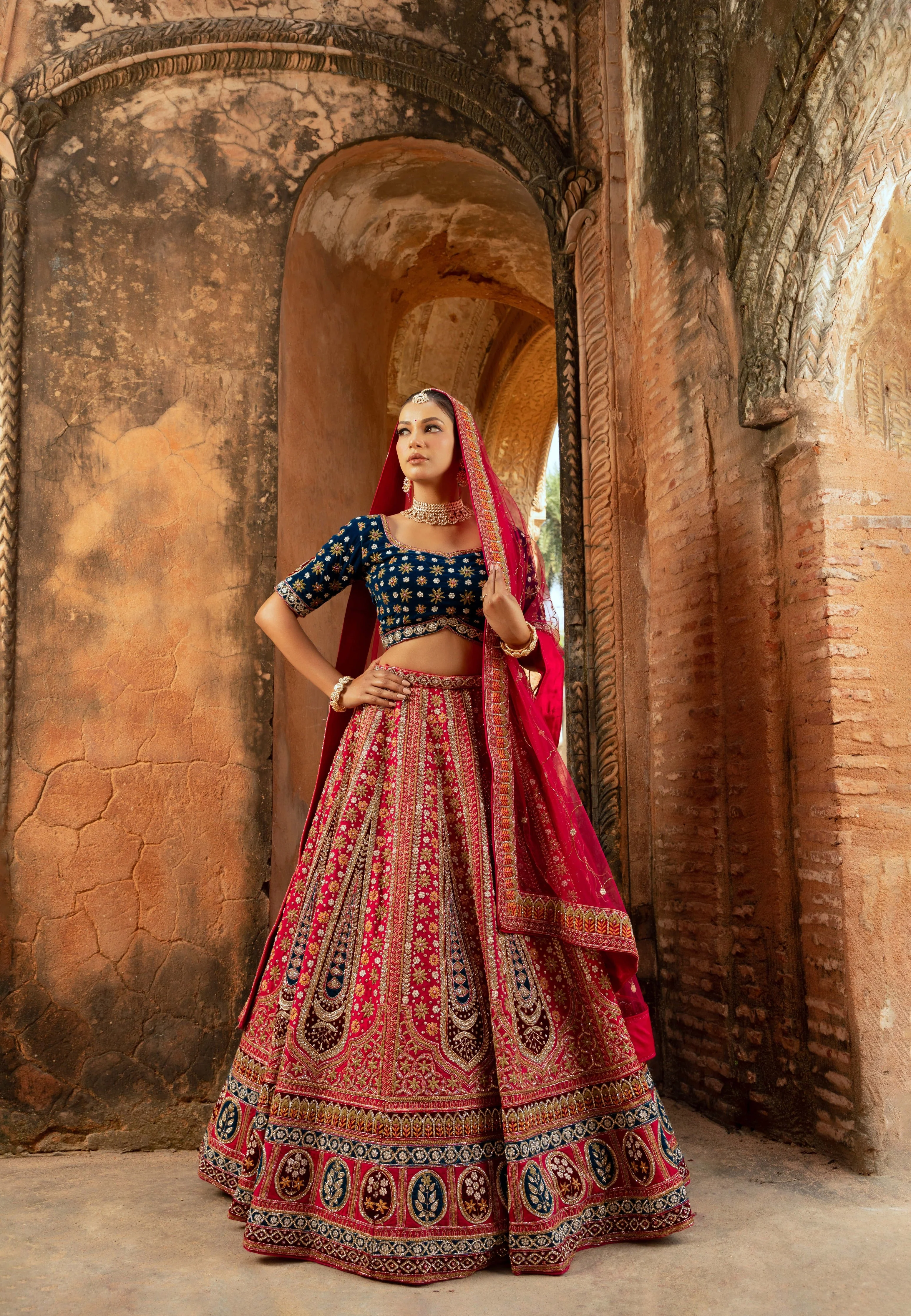 Opulent Silk Lehenga with Multi-Color Thread Embroidery - Image 3