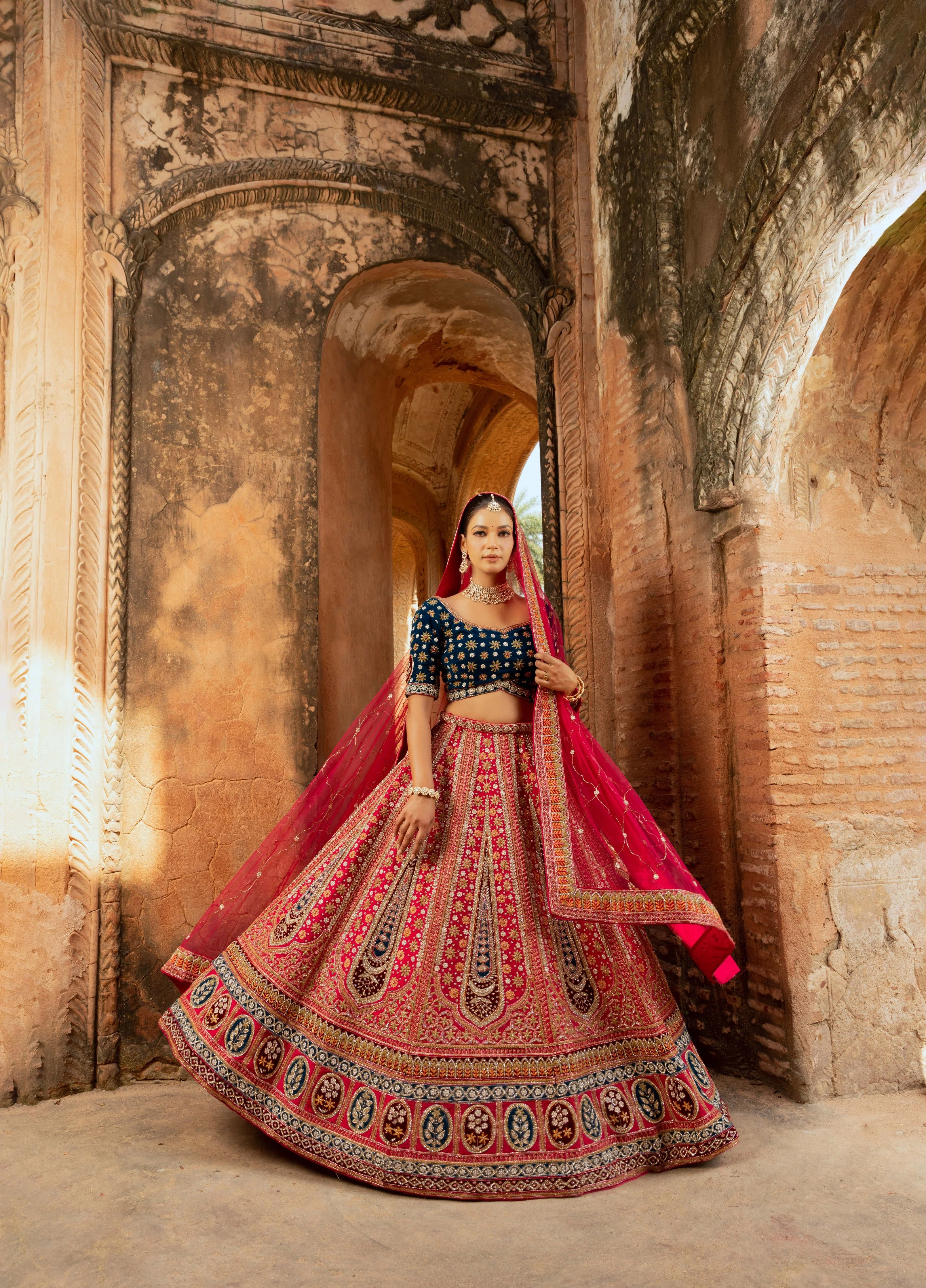 Opulent Silk Lehenga with Multi-Color Thread Embroidery - Image 4