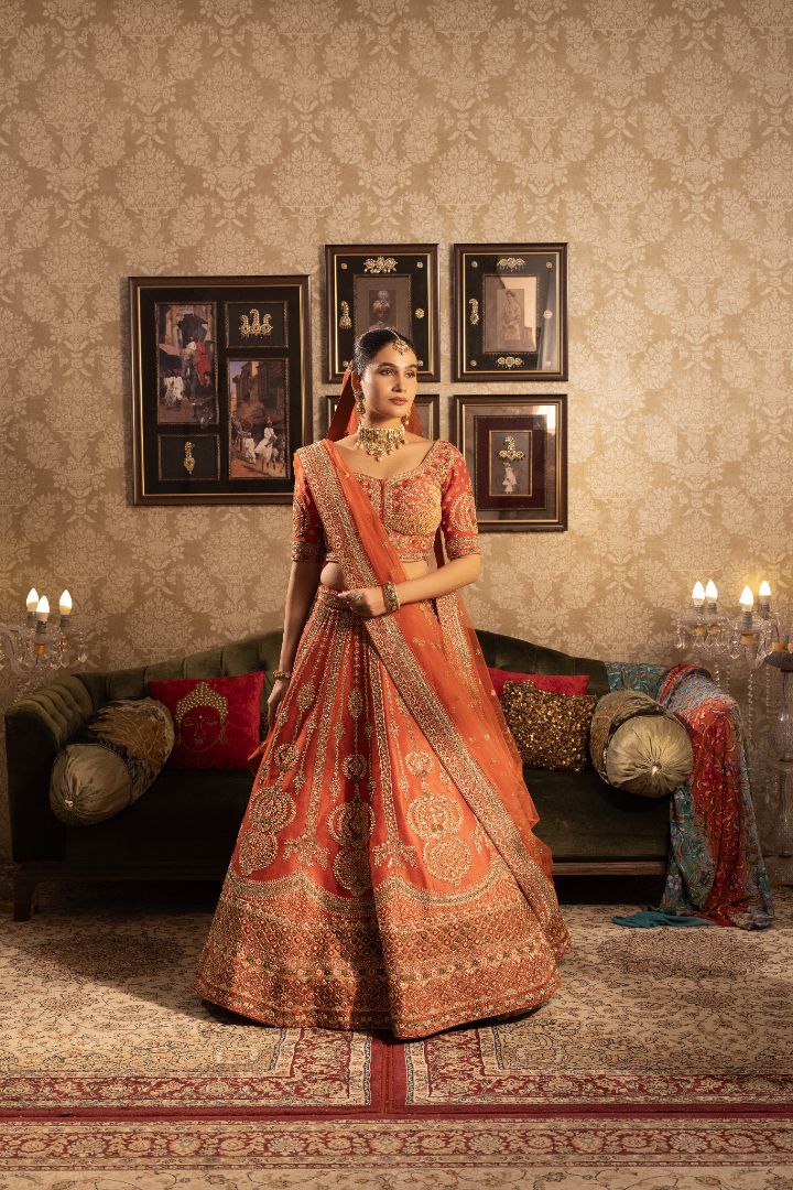 Orange Bridal Lehenga - Image 3