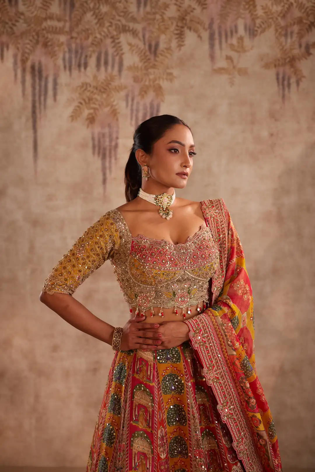 Orange printed lehenga - Image 2