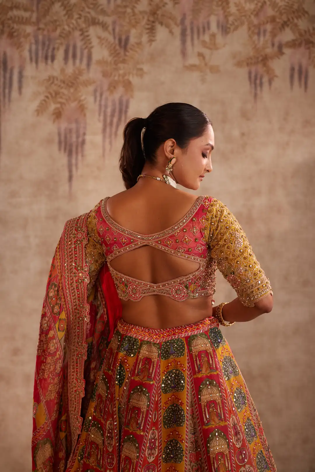Orange printed lehenga - Image 3