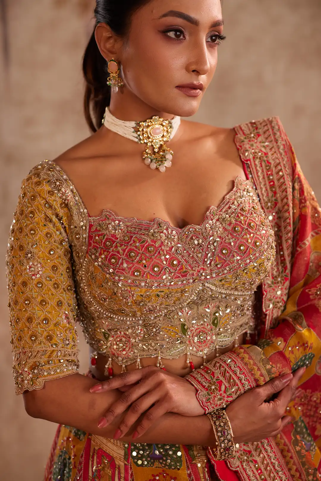 Orange printed lehenga - Image 4