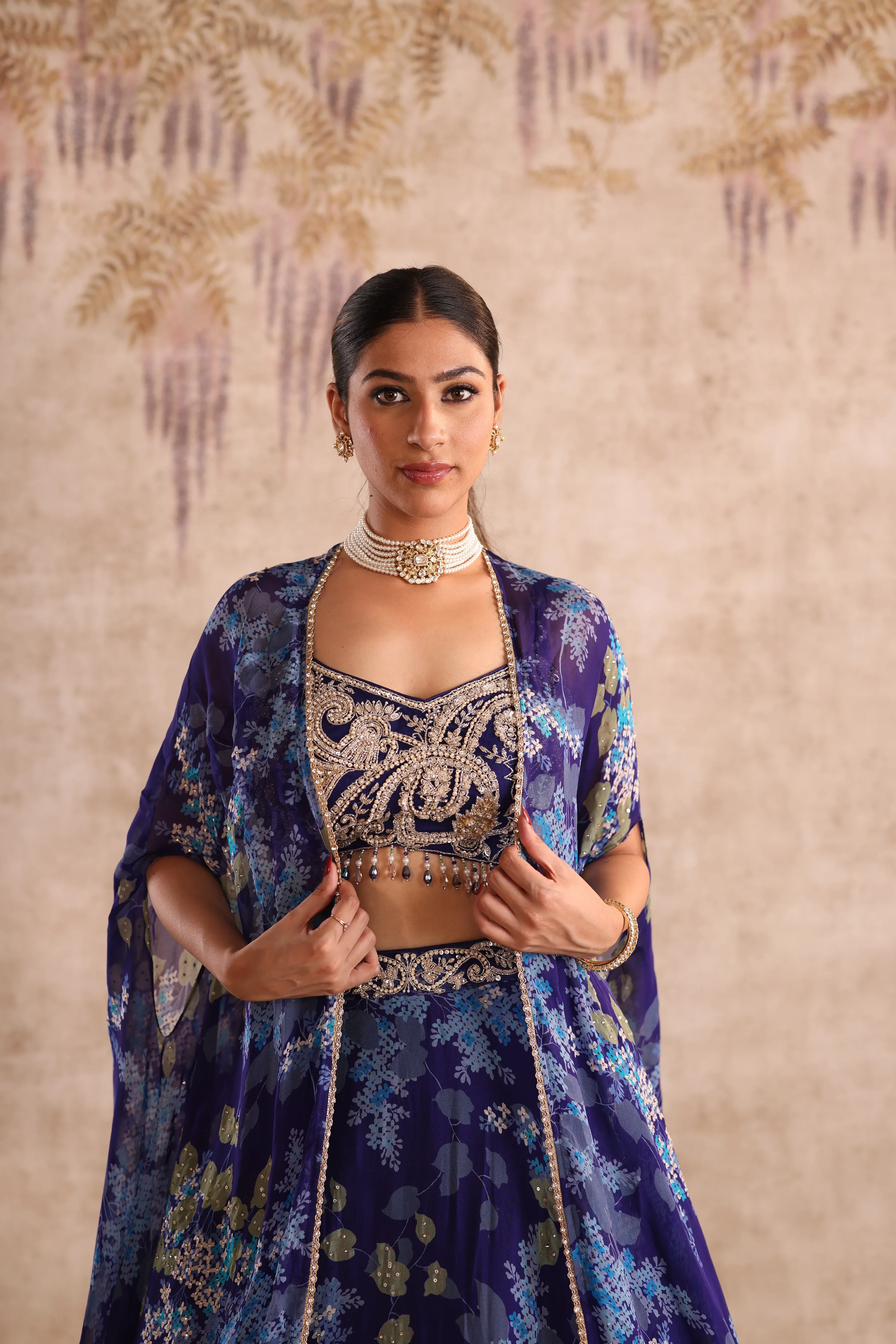 Party Wear Floral Embroidered blue Lehenga - Image 2